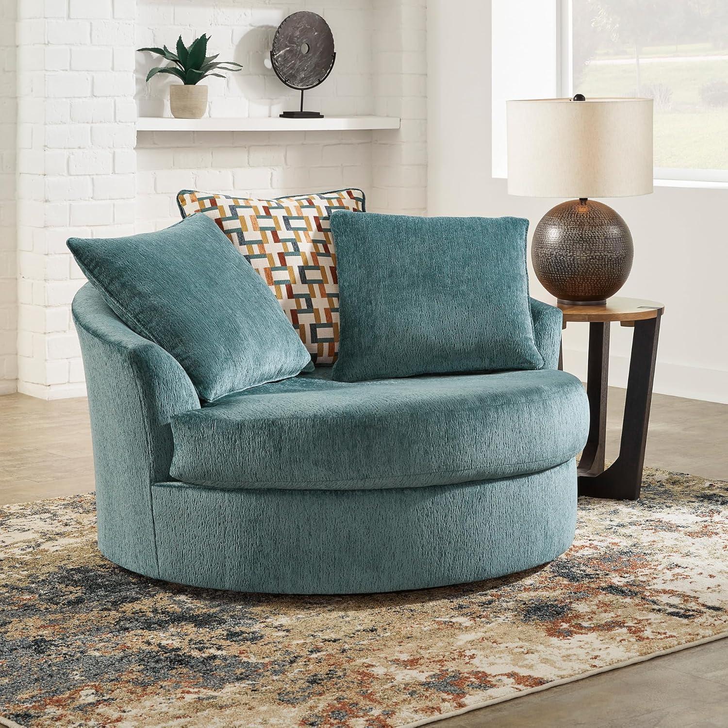 imageSignature Design by Ashley Laylabrook Scandinavian Upholstered Oversized Swivel Accent Chair with 3 Back Pillows GreenGreen