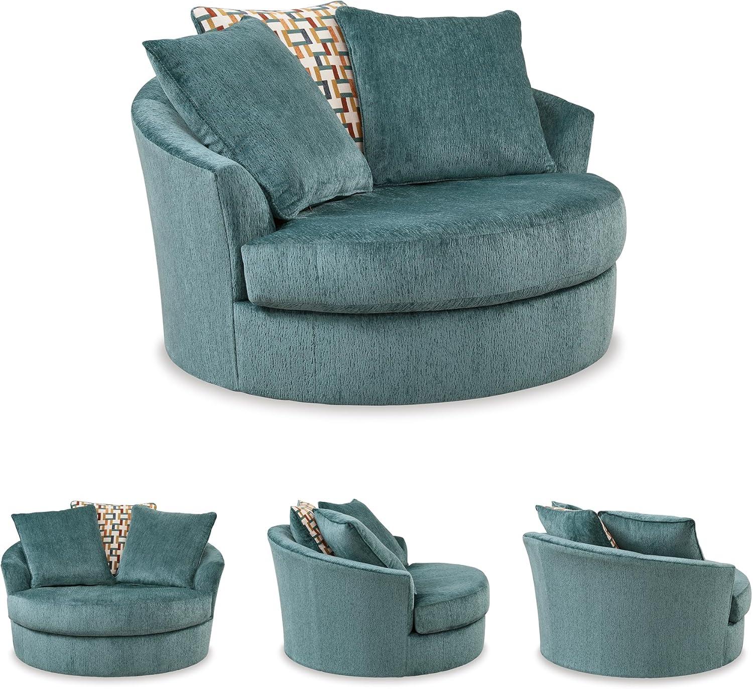 imageSignature Design by Ashley Laylabrook Scandinavian Upholstered Oversized Swivel Accent Chair with 3 Back Pillows GreenGreen