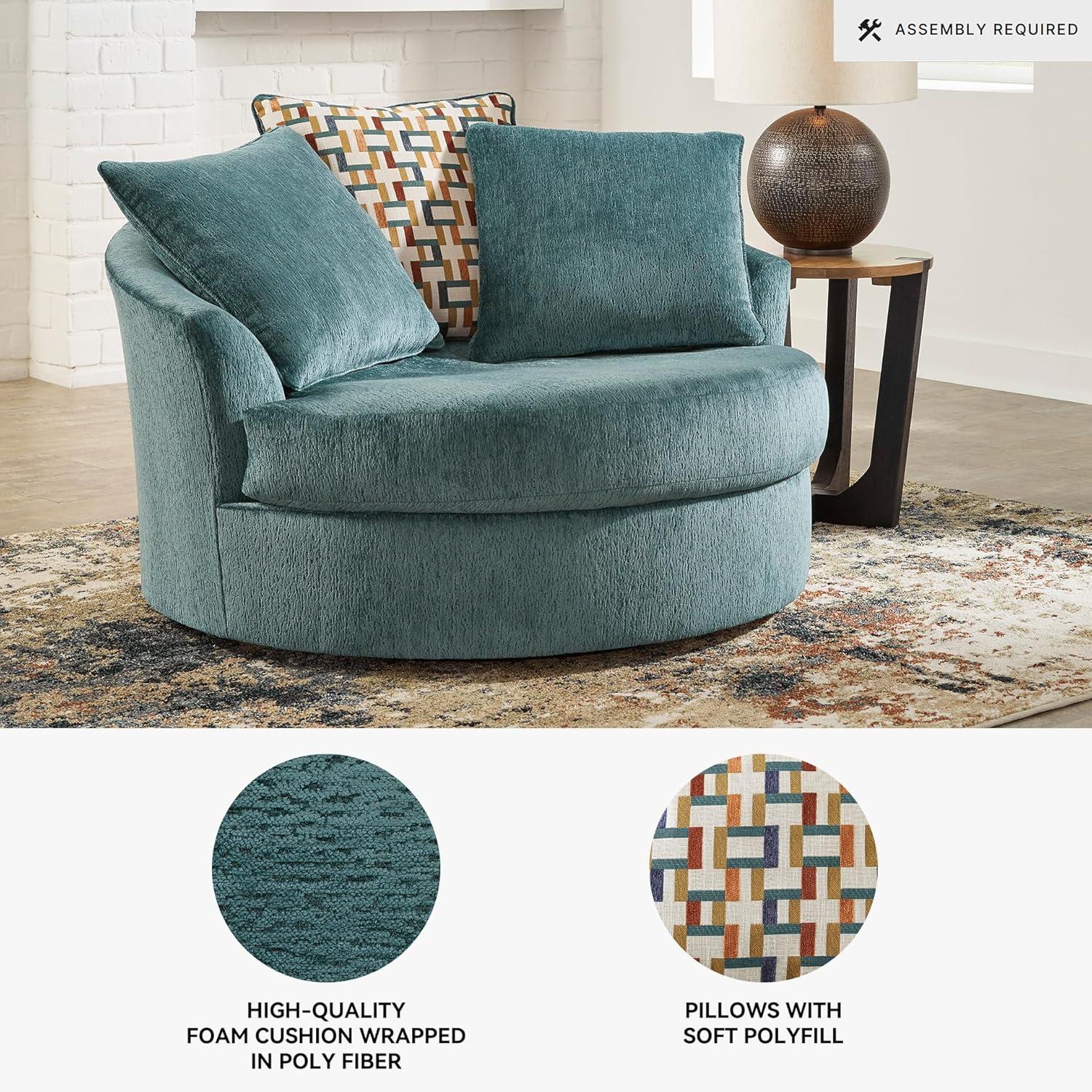 imageSignature Design by Ashley Laylabrook Scandinavian Upholstered Oversized Swivel Accent Chair with 3 Back Pillows GreenGreen