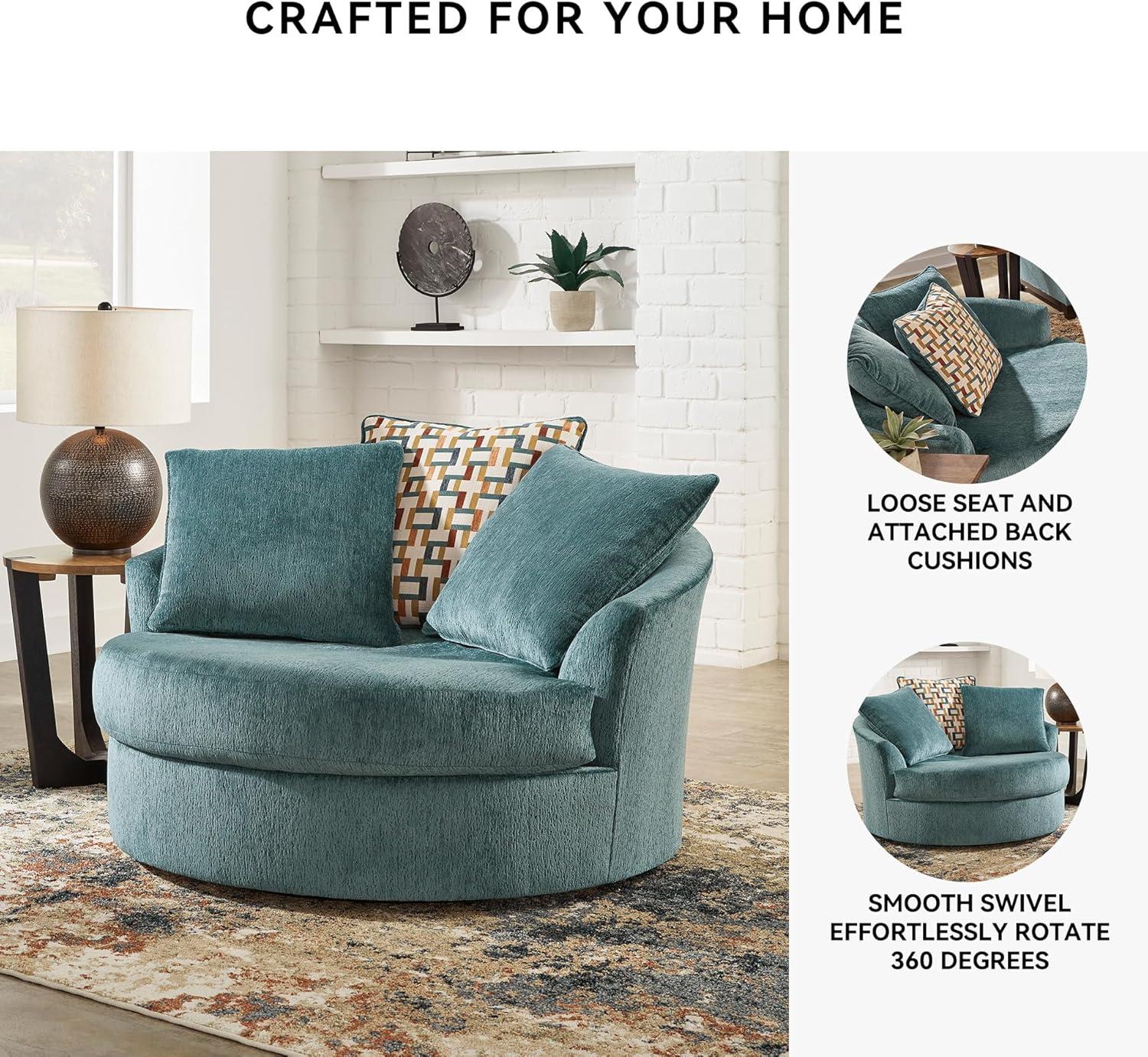 imageSignature Design by Ashley Laylabrook Scandinavian Upholstered Oversized Swivel Accent Chair with 3 Back Pillows GreenGreen