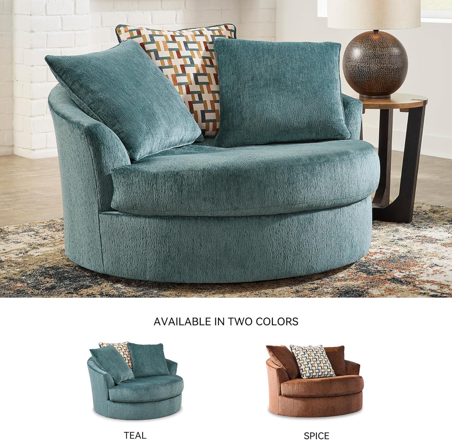 imageSignature Design by Ashley Laylabrook Scandinavian Upholstered Oversized Swivel Accent Chair with 3 Back Pillows GreenGreen