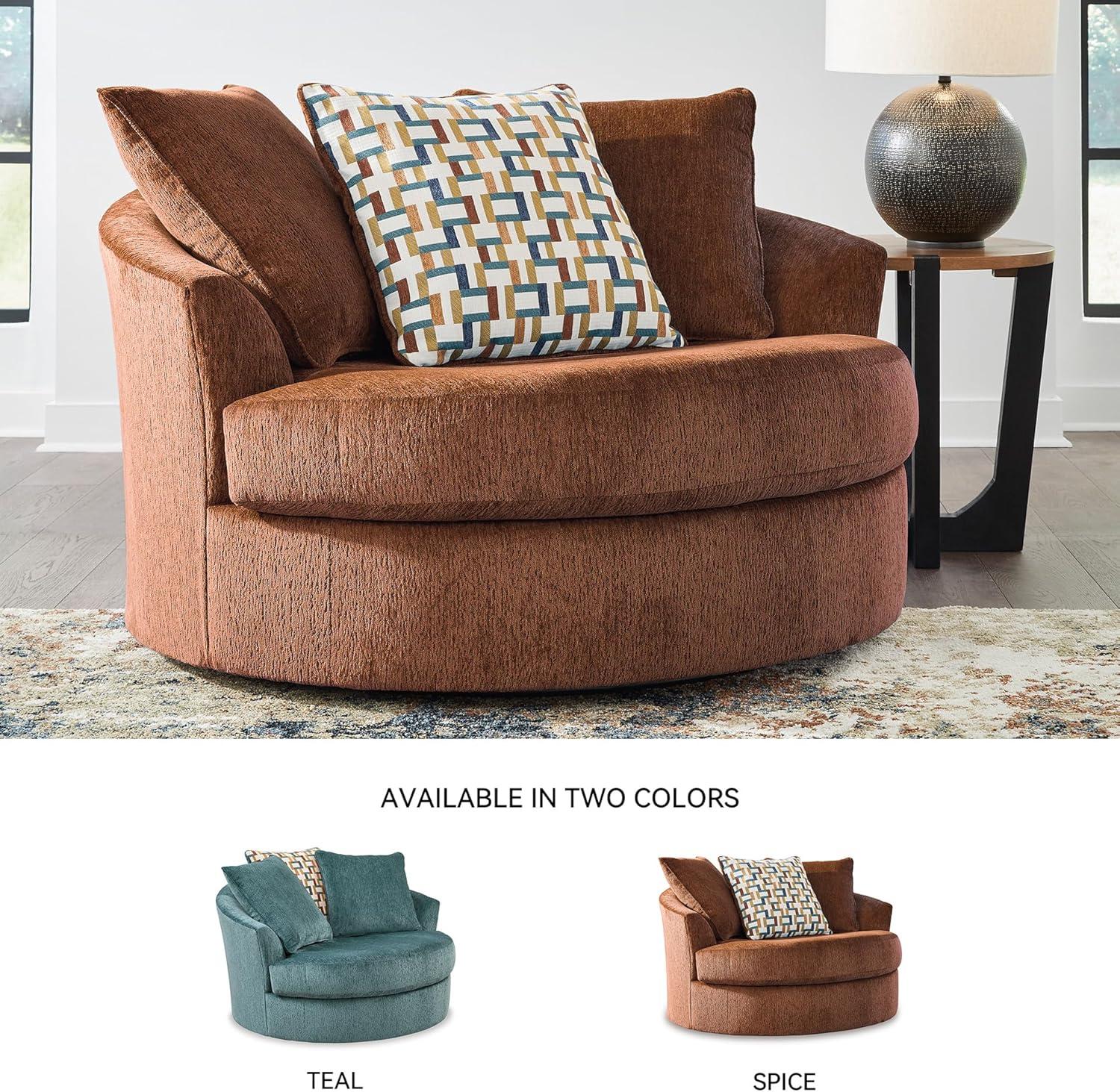 imageSignature Design by Ashley Laylabrook Scandinavian Upholstered Oversized Swivel Accent Chair with 3 Back Pillows GreenRed