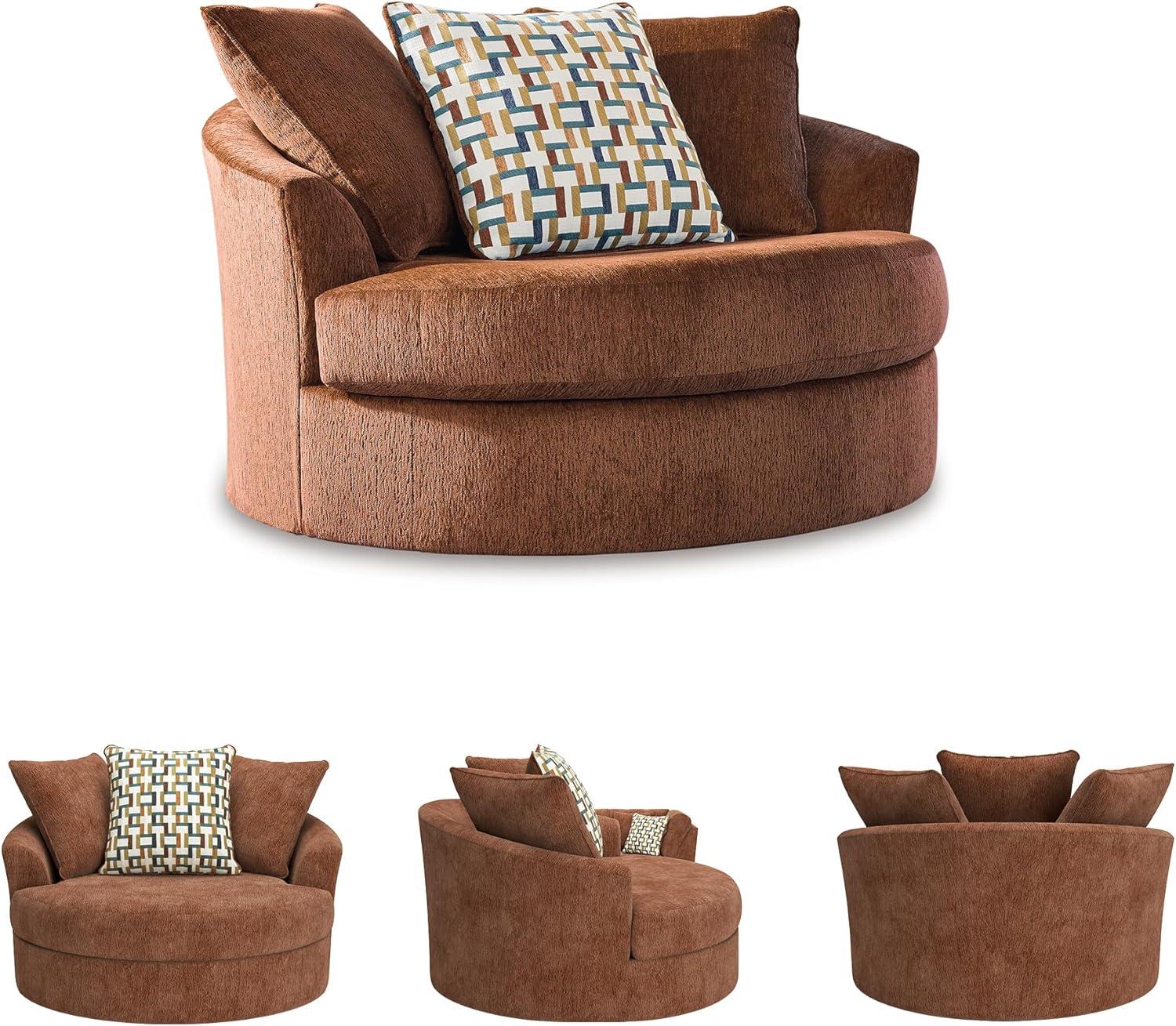 imageSignature Design by Ashley Laylabrook Scandinavian Upholstered Oversized Swivel Accent Chair with 3 Back Pillows GreenRed