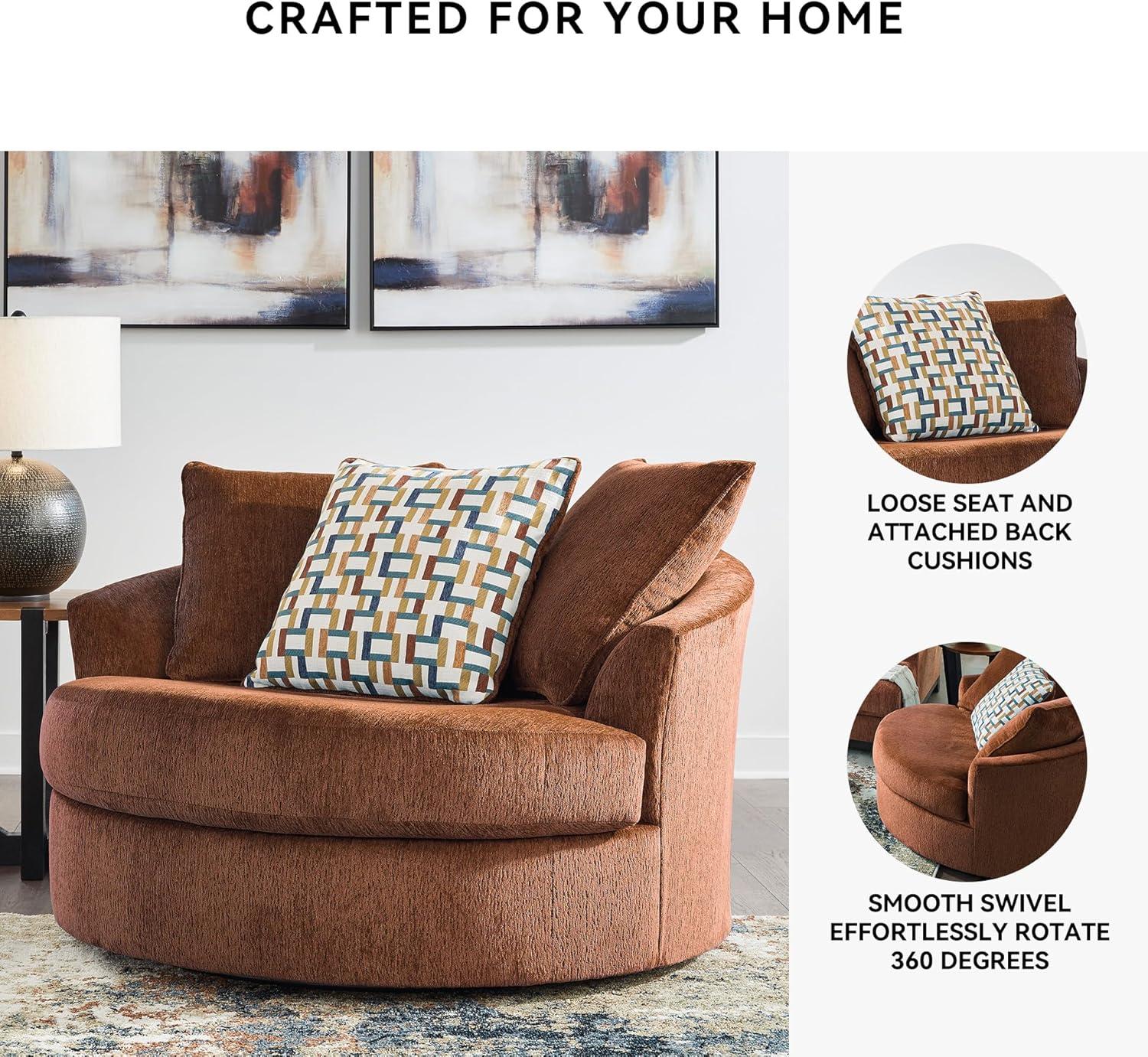 imageSignature Design by Ashley Laylabrook Scandinavian Upholstered Oversized Swivel Accent Chair with 3 Back Pillows GreenRed