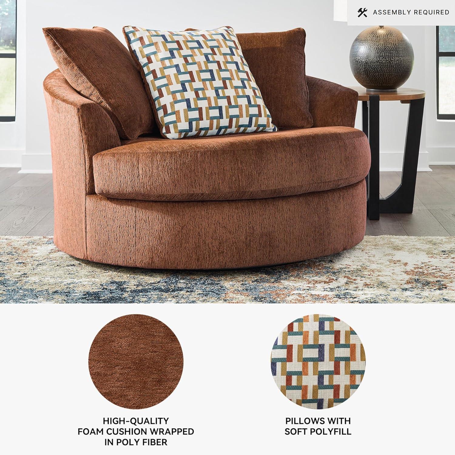 imageSignature Design by Ashley Laylabrook Scandinavian Upholstered Oversized Swivel Accent Chair with 3 Back Pillows GreenRed