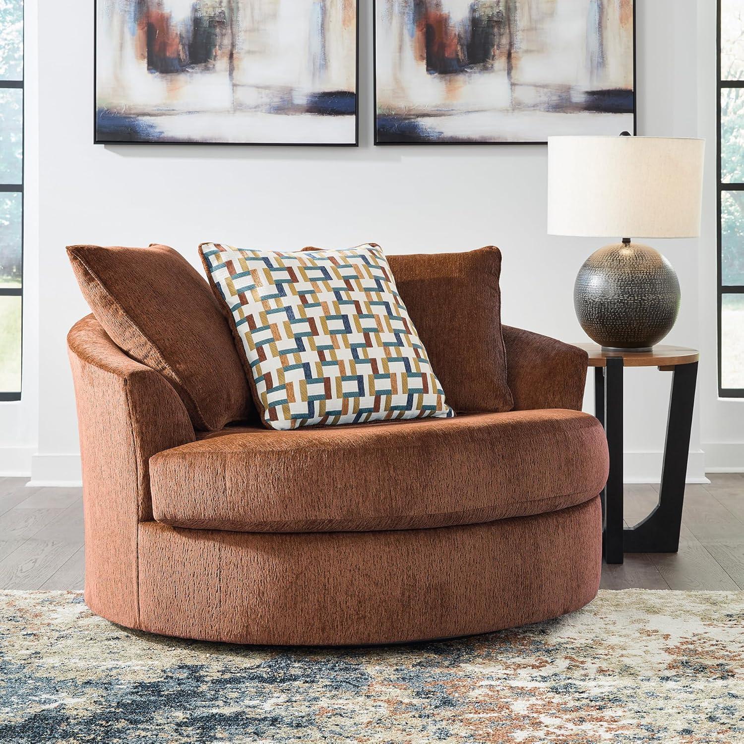 imageSignature Design by Ashley Laylabrook Scandinavian Upholstered Oversized Swivel Accent Chair with 3 Back Pillows GreenRed