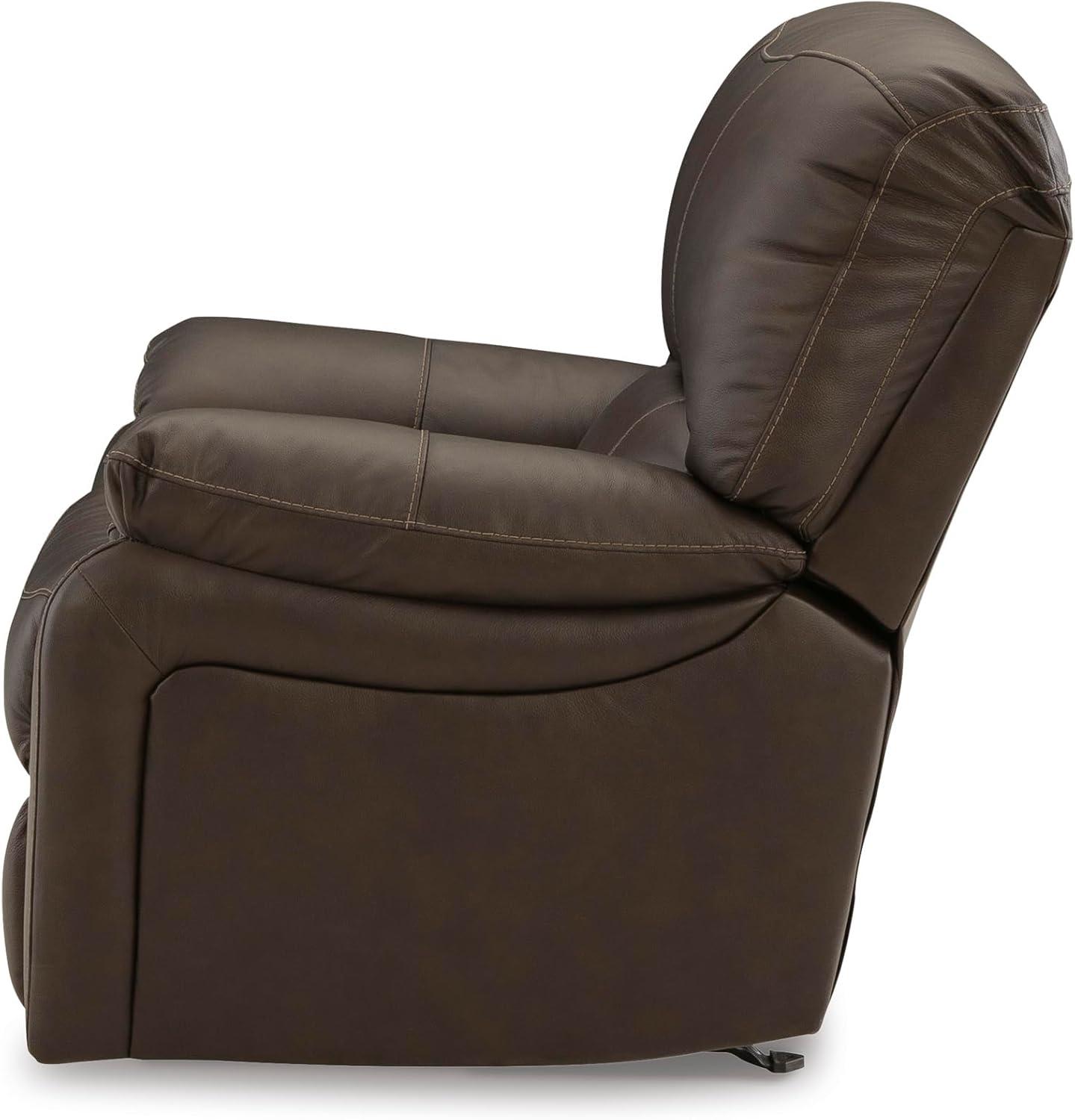 imageSignature Design by Ashley Leesworth Contemporary Leather Match Power Rocker Recliner with USB Ports Dark BrownBrown