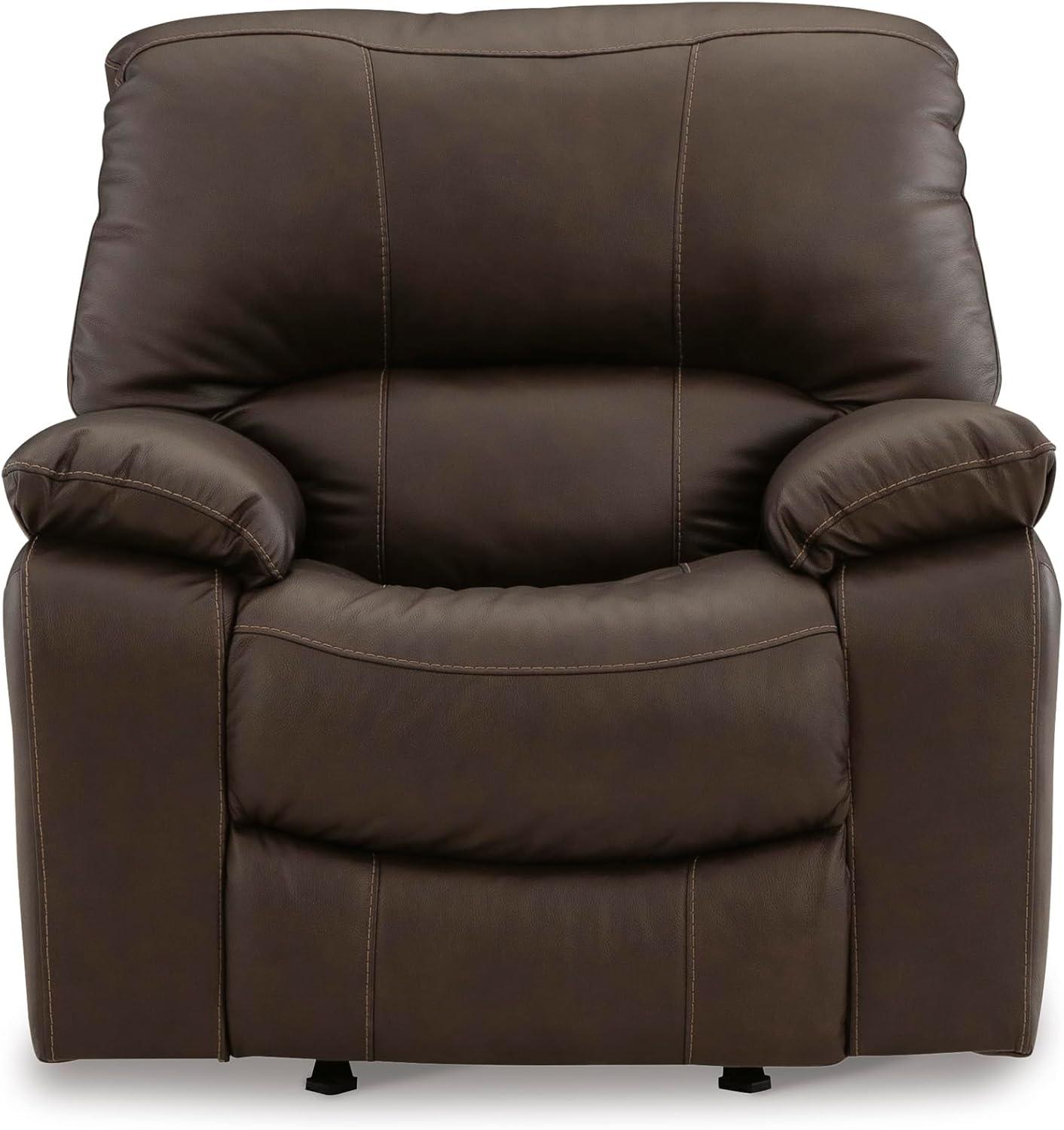 imageSignature Design by Ashley Leesworth Contemporary Leather Match Power Rocker Recliner with USB Ports Dark BrownBrown
