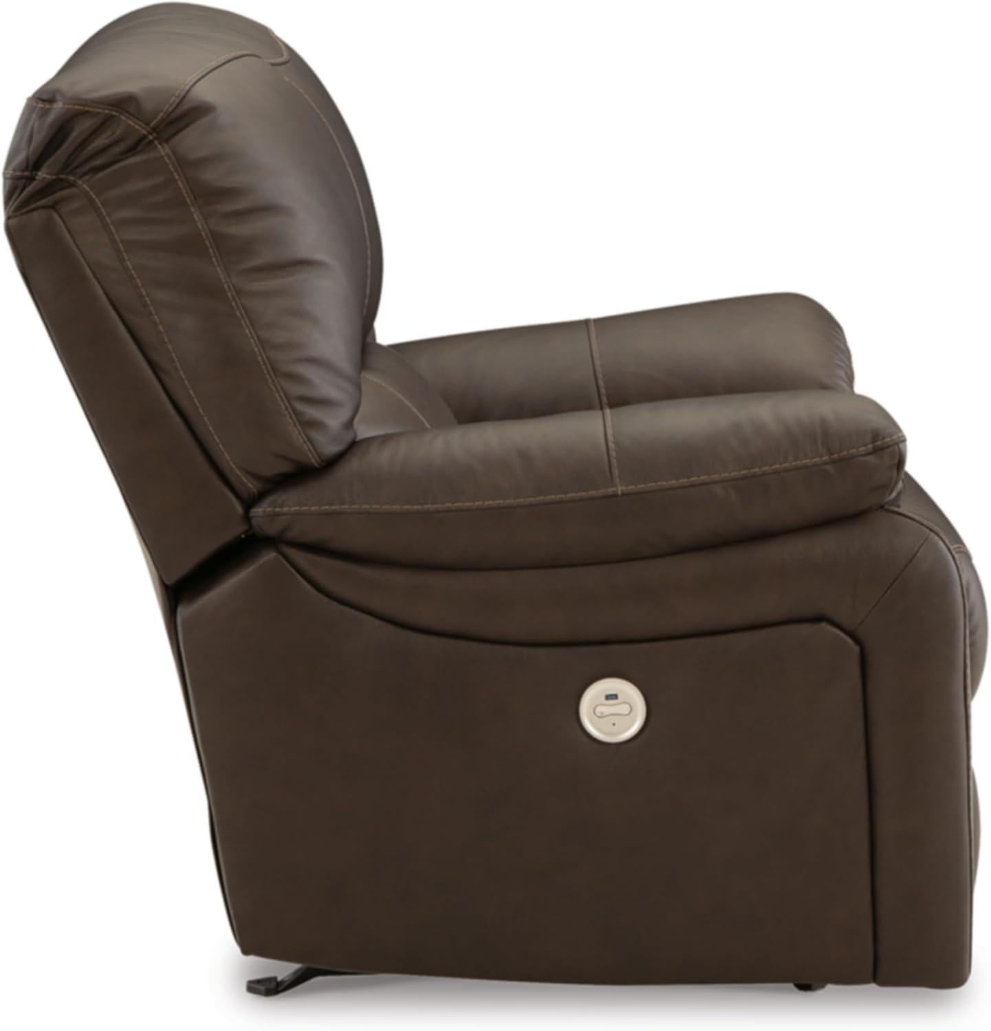 imageSignature Design by Ashley Leesworth Contemporary Leather Match Power Rocker Recliner with USB Ports Dark BrownBrown
