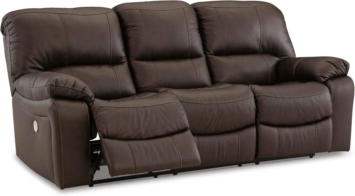 imageSignature Design by Ashley Leesworth Modern Leather Match Power Reclining Sofa with USB Ports Dark BrownBrown