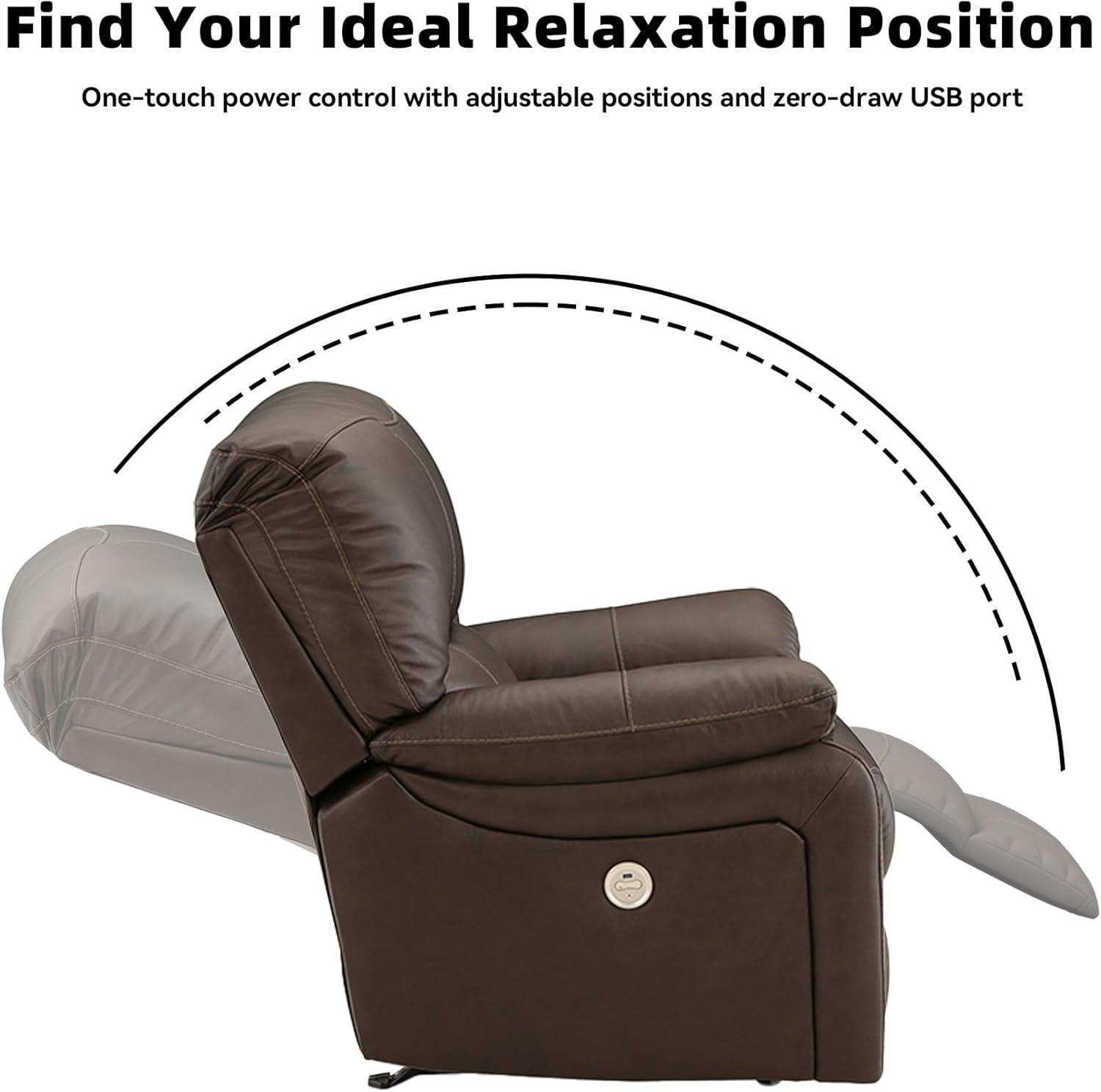 imageSignature Design by Ashley Leesworth Modern Leather Match Power Reclining Sofa with USB Ports Dark BrownBrown