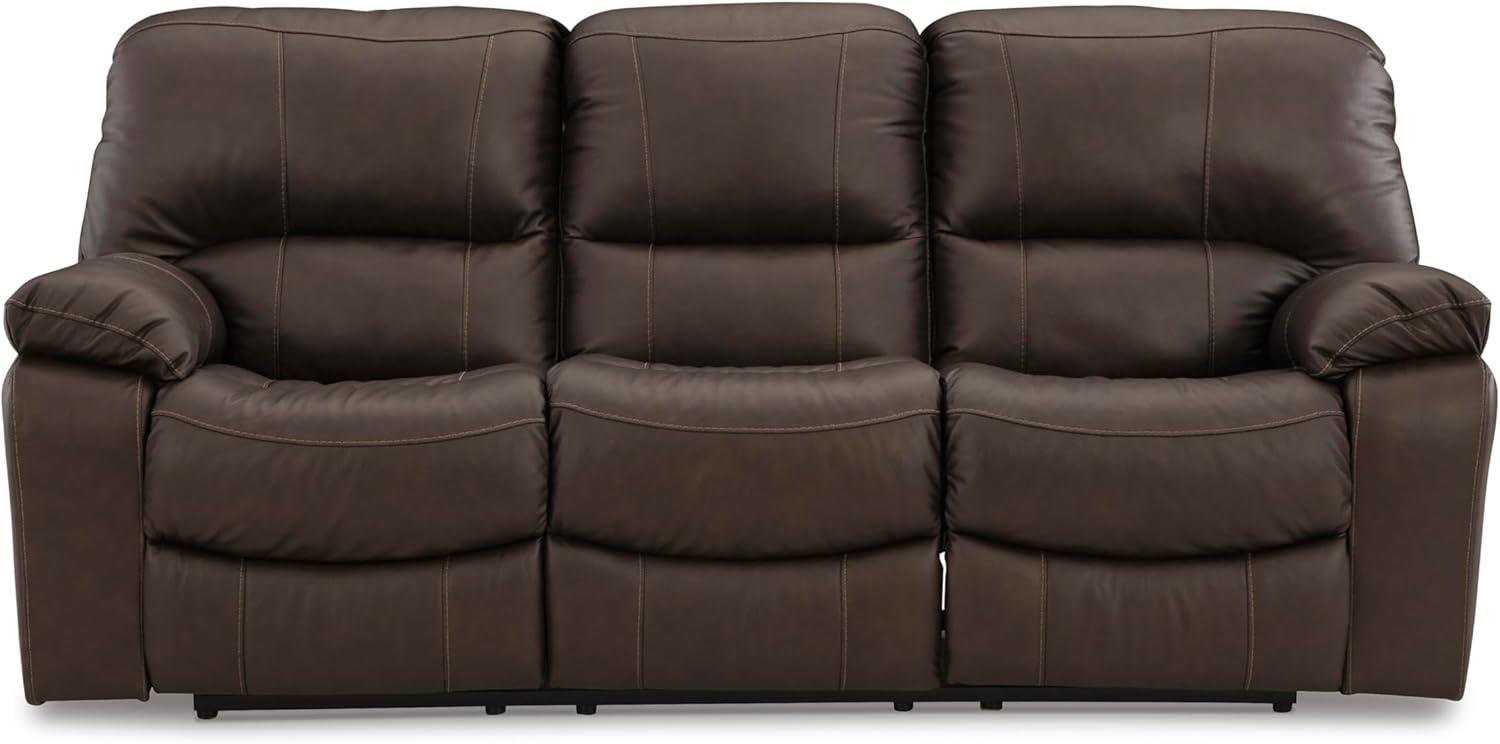 imageSignature Design by Ashley Leesworth Modern Leather Match Power Reclining Sofa with USB Ports Dark BrownBrown