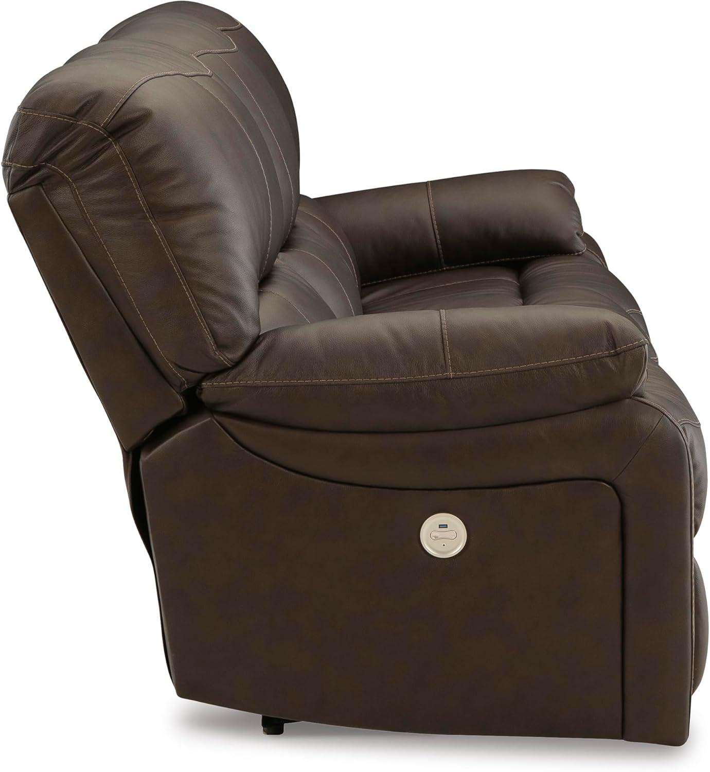 imageSignature Design by Ashley Leesworth Modern Leather Match Power Reclining Sofa with USB Ports Dark BrownBrown