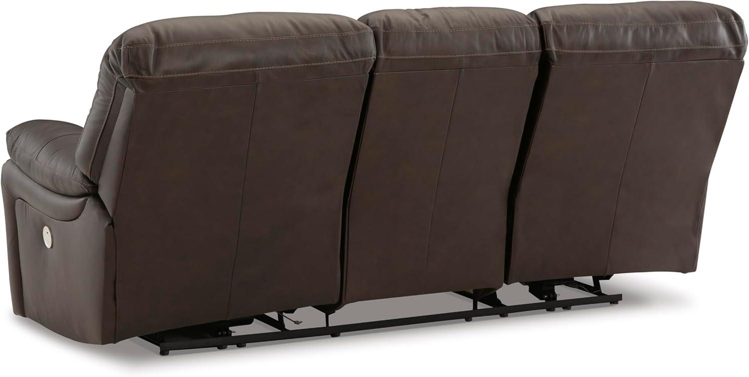 imageSignature Design by Ashley Leesworth Modern Leather Match Power Reclining Sofa with USB Ports Dark BrownBrown