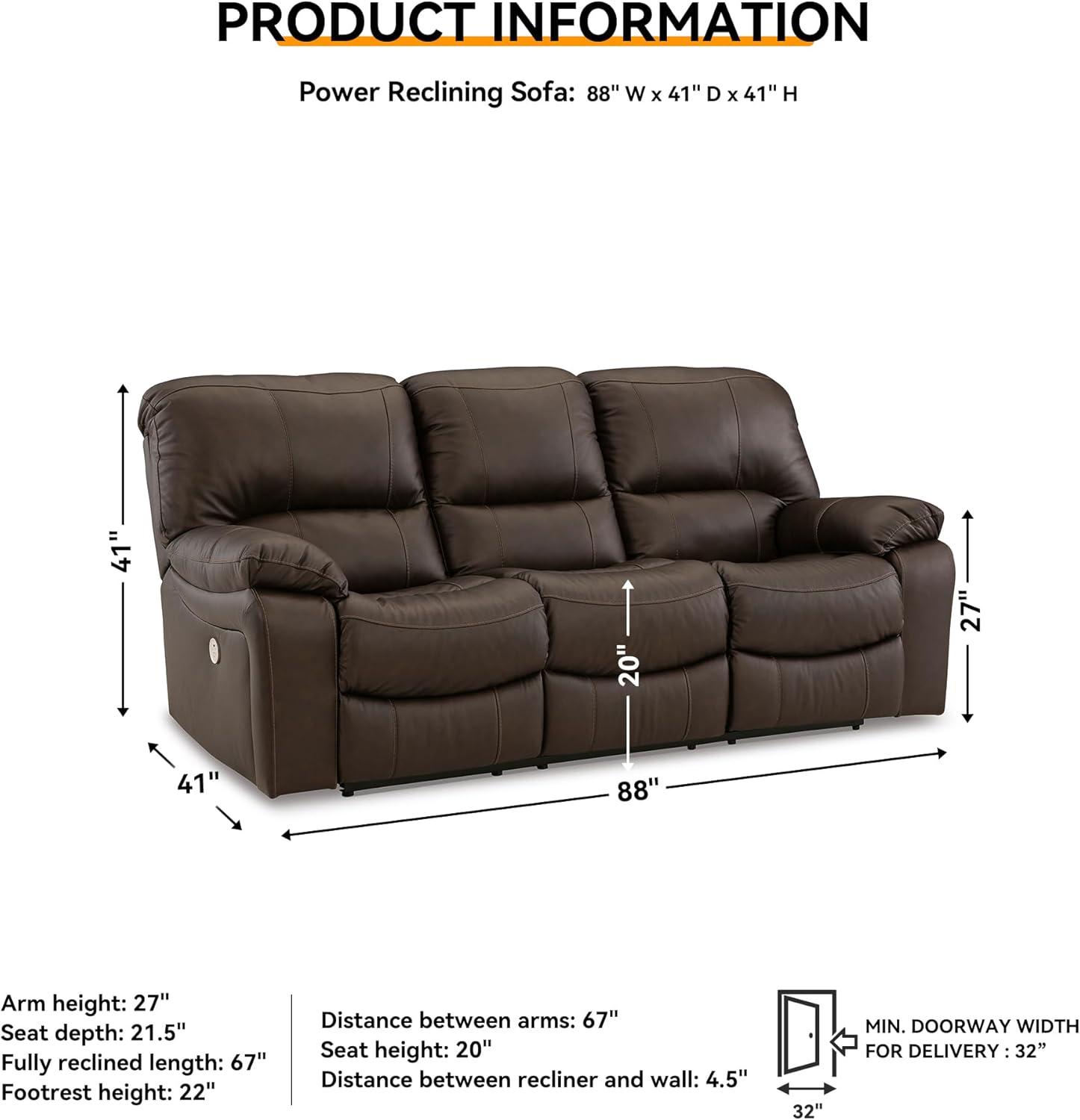 imageSignature Design by Ashley Leesworth Modern Leather Match Power Reclining Sofa with USB Ports Dark BrownBrown