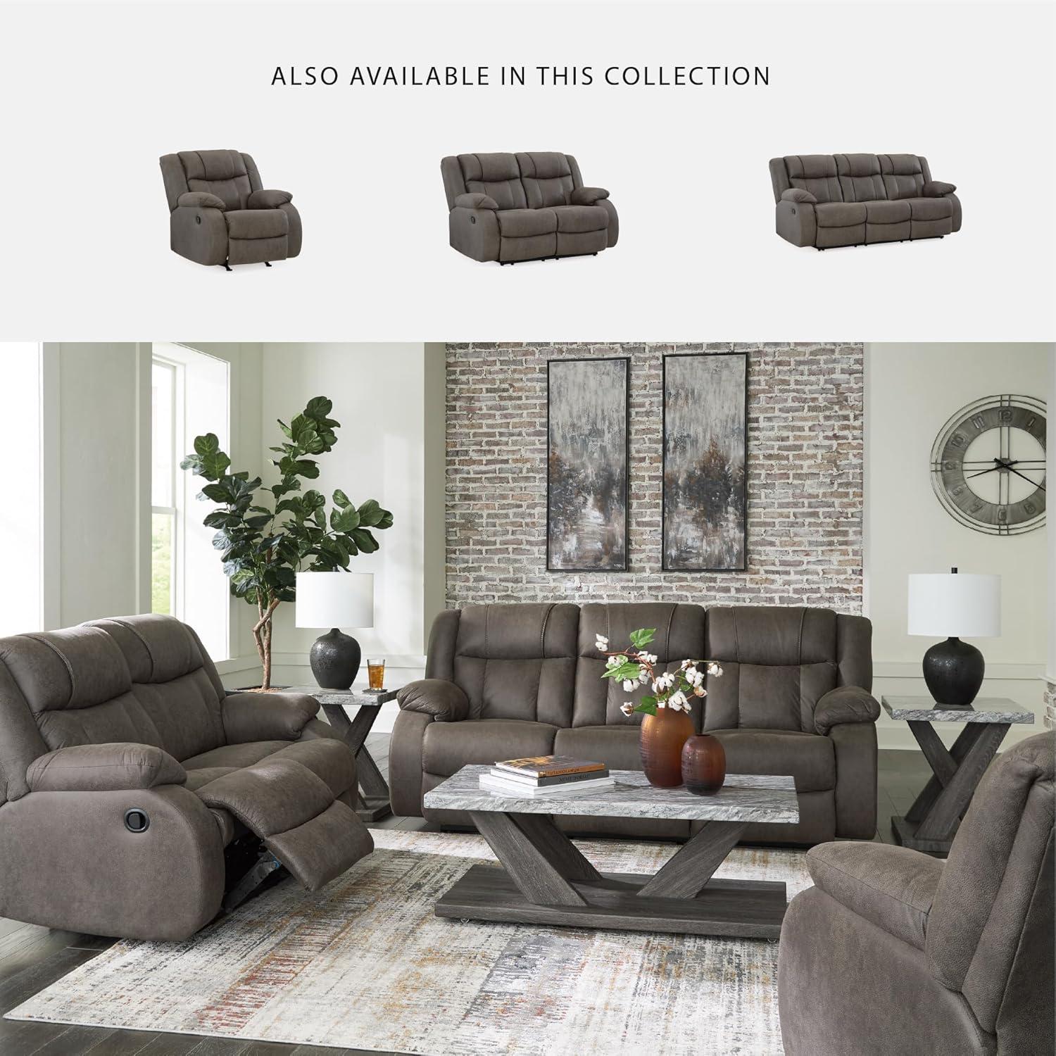 imageSignature Design by Ashley Leesworth Modern Leather Match Power Reclining Sofa with USB Ports Dark BrownGrey