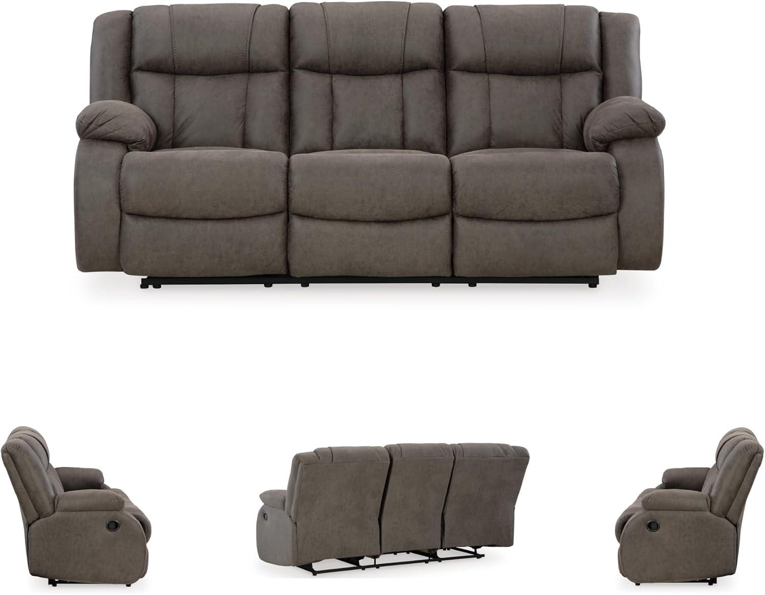 imageSignature Design by Ashley Leesworth Modern Leather Match Power Reclining Sofa with USB Ports Dark BrownGrey
