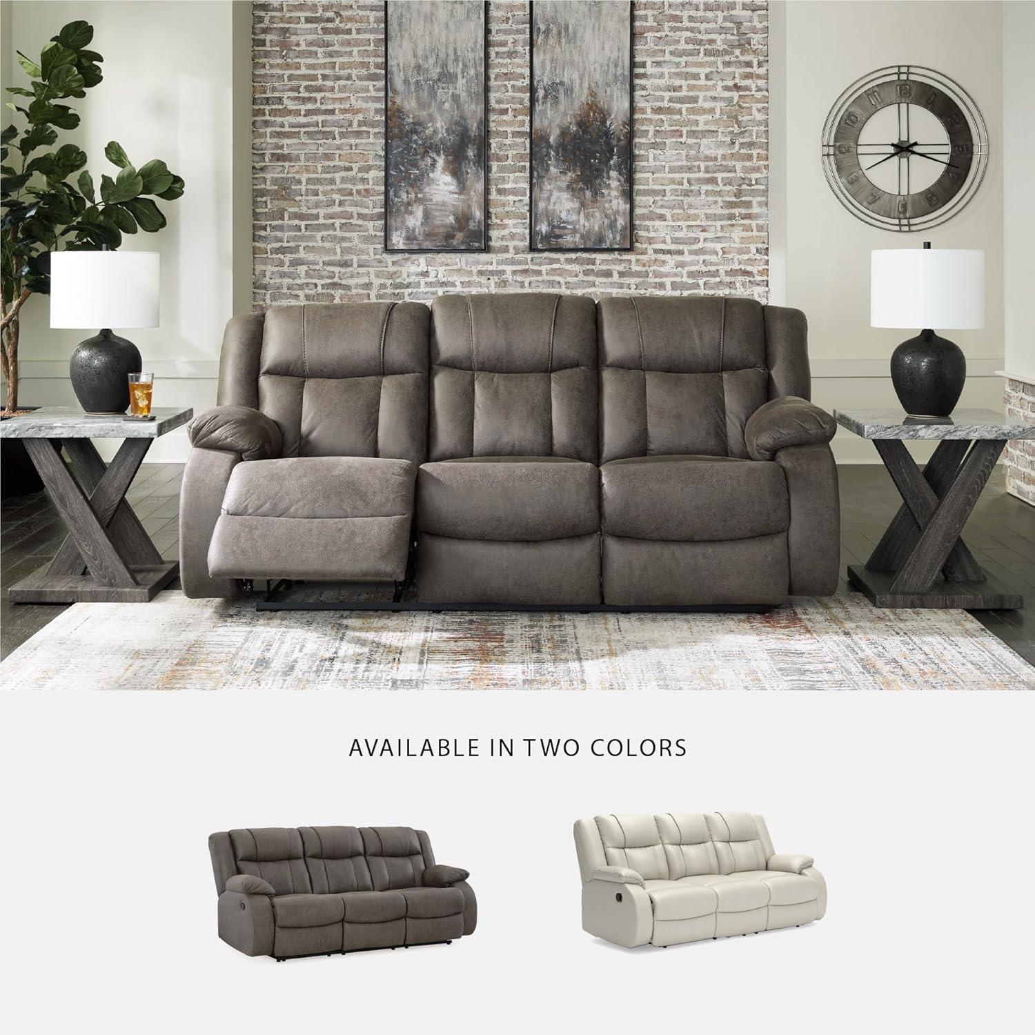 imageSignature Design by Ashley Leesworth Modern Leather Match Power Reclining Sofa with USB Ports Dark BrownGrey
