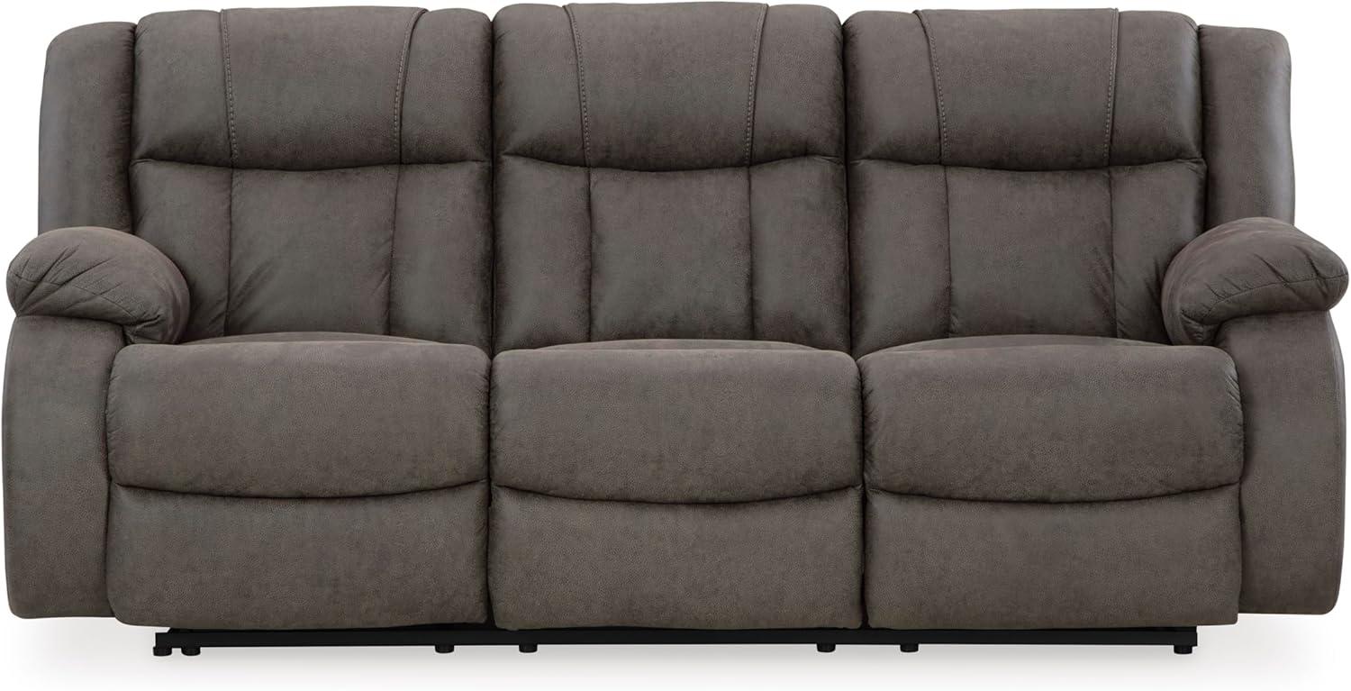 imageSignature Design by Ashley Leesworth Modern Leather Match Power Reclining Sofa with USB Ports Dark BrownGrey