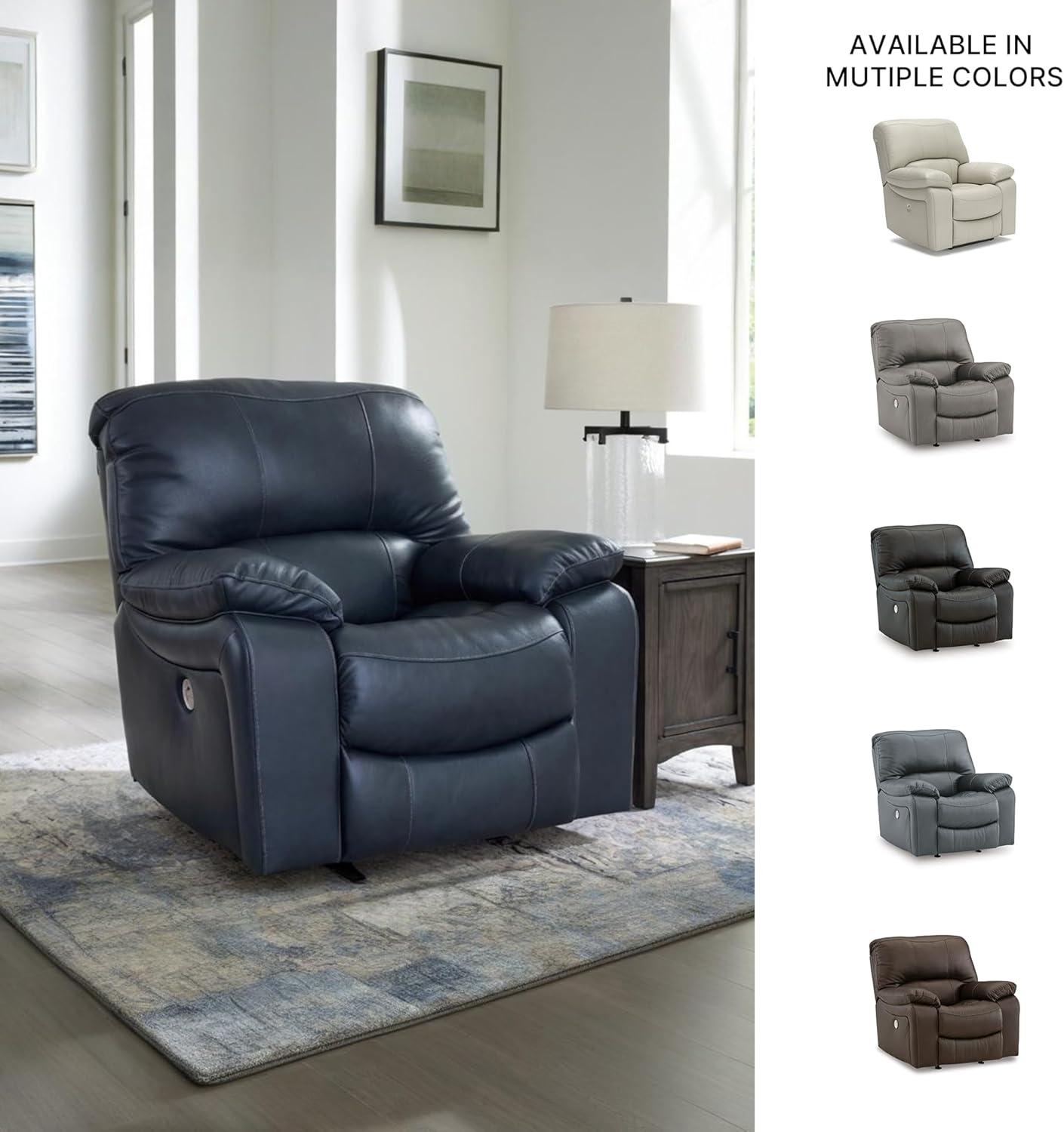 imageSignature Design by Ashley Leesworth Modern Power Rocker Recliner USB Port Gentle Rocking Top Grain Leather and Matched Leather 41quot W x 41quot D x 41quot H Blue