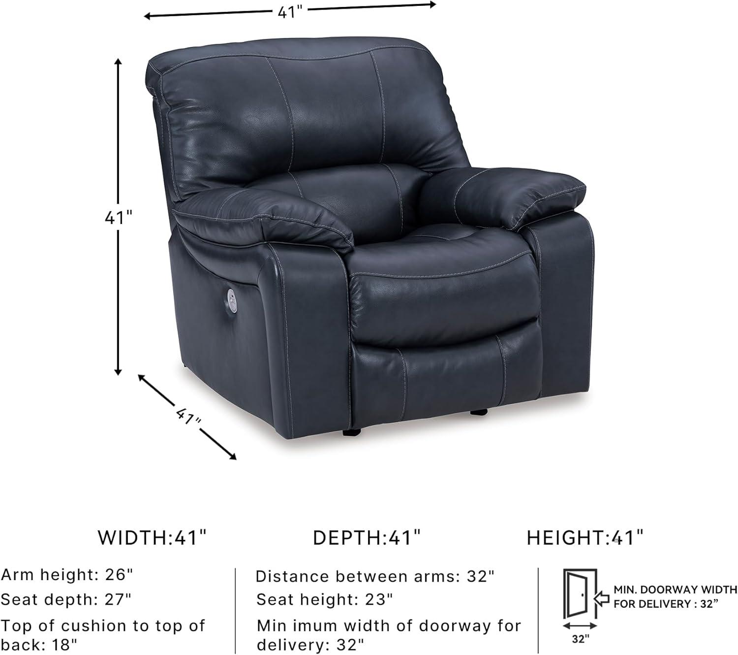 imageSignature Design by Ashley Leesworth Modern Power Rocker Recliner USB Port Gentle Rocking Top Grain Leather and Matched Leather 41quot W x 41quot D x 41quot H Blue