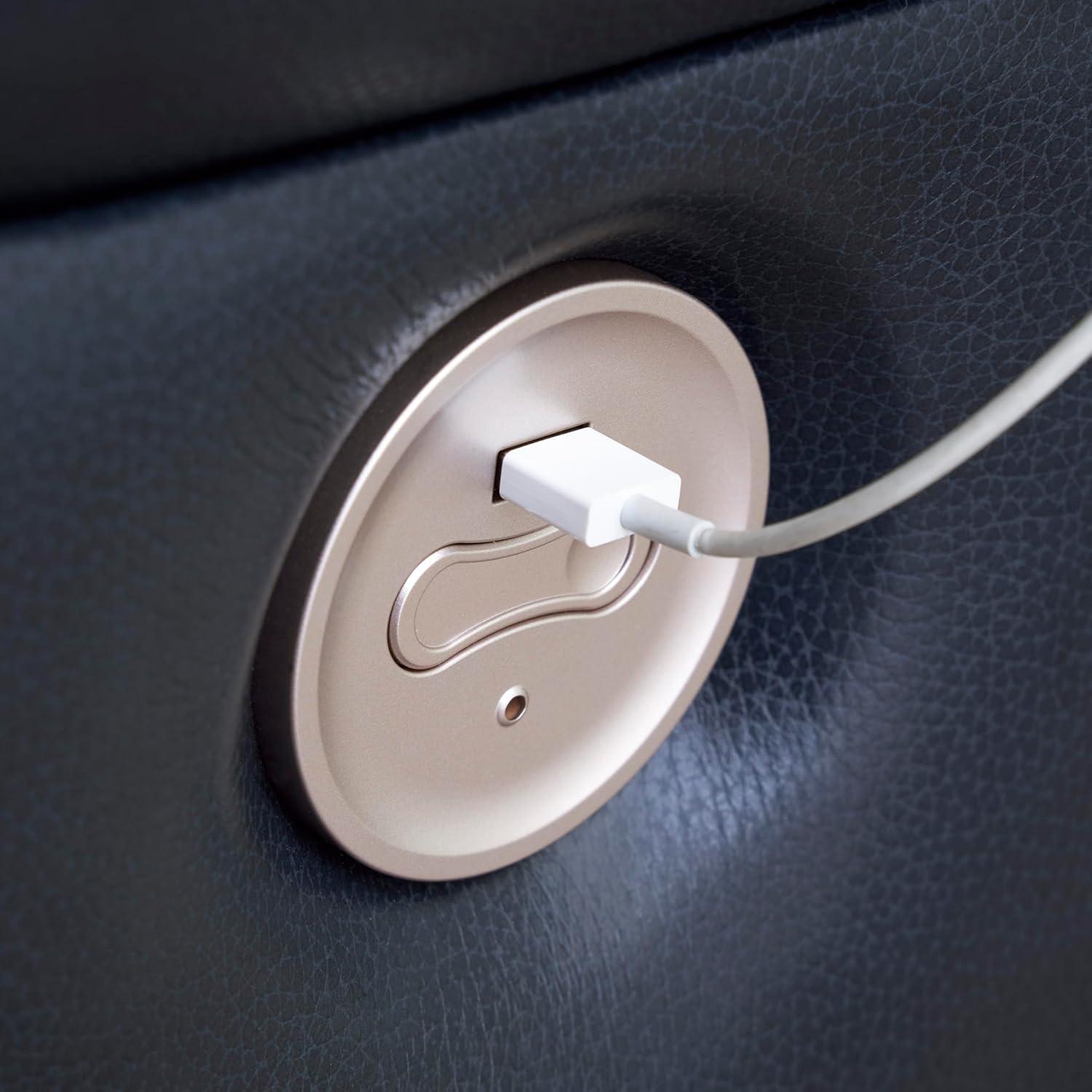 imageSignature Design by Ashley Leesworth Modern Power Rocker Recliner USB Port Gentle Rocking Top Grain Leather and Matched Leather 41quot W x 41quot D x 41quot H Blue