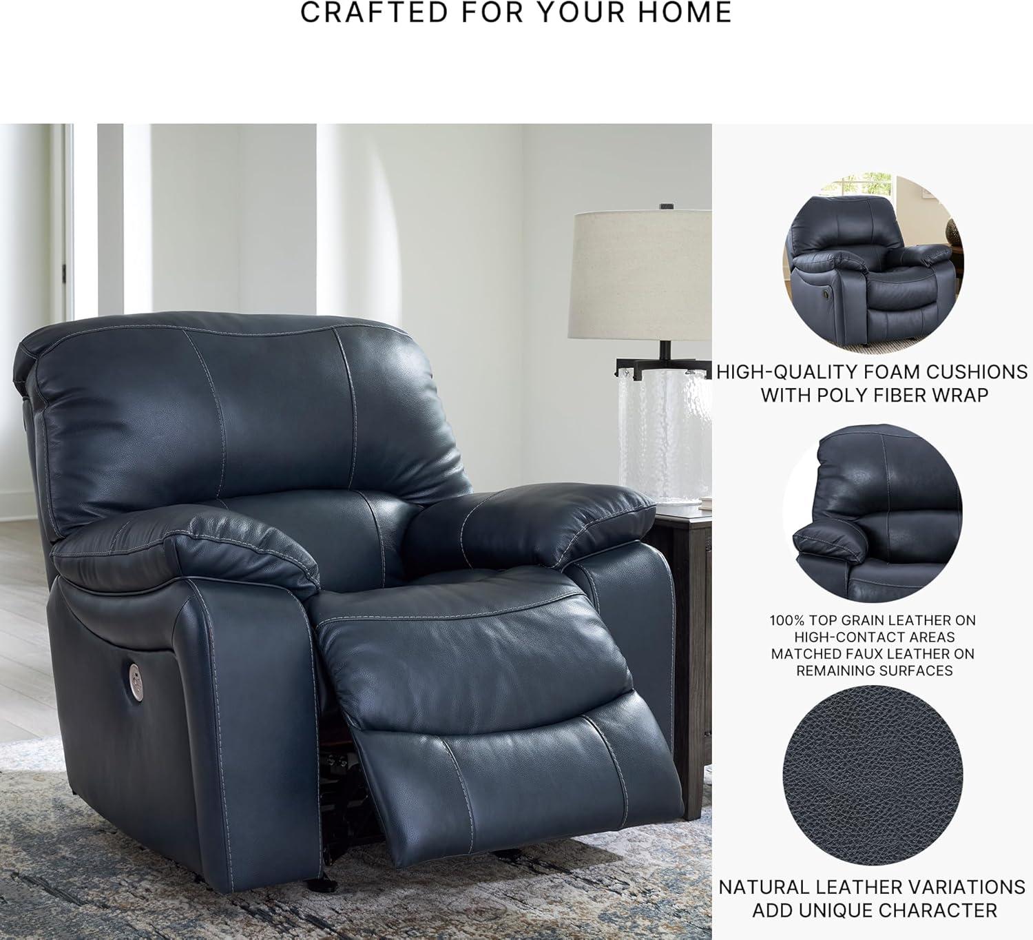 imageSignature Design by Ashley Leesworth Modern Power Rocker Recliner USB Port Gentle Rocking Top Grain Leather and Matched Leather 41quot W x 41quot D x 41quot H Blue