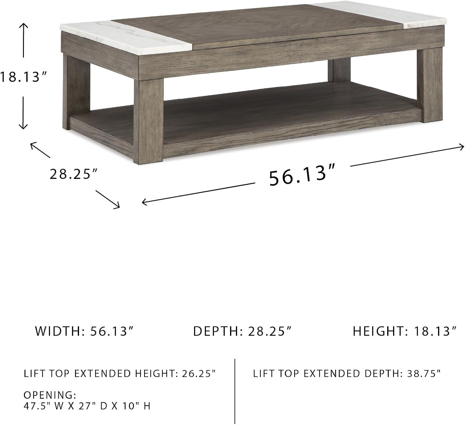 imageSignature Design by Ashley Loyaska Casual LiftTop Coffee Table with 1 Lower Shelf Marble Accents and Casters Brown ampamp White