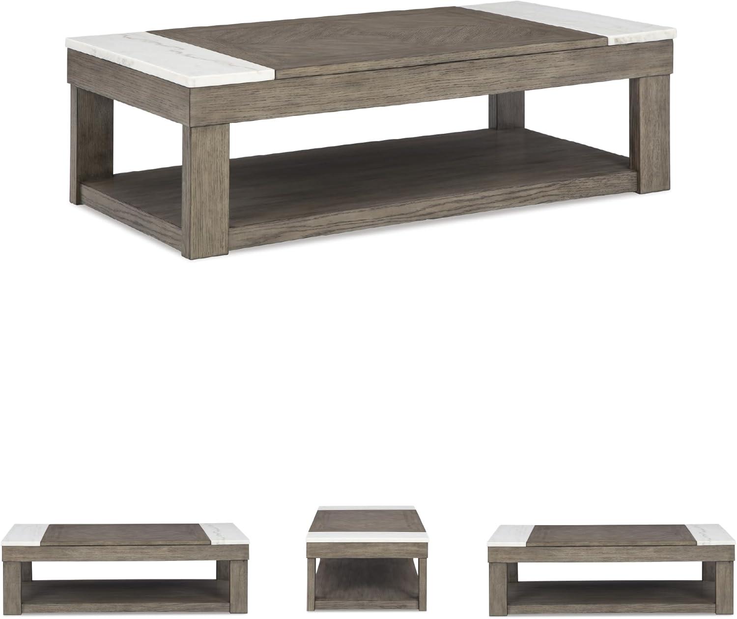 imageSignature Design by Ashley Loyaska Casual LiftTop Coffee Table with 1 Lower Shelf Marble Accents and Casters Brown ampamp White