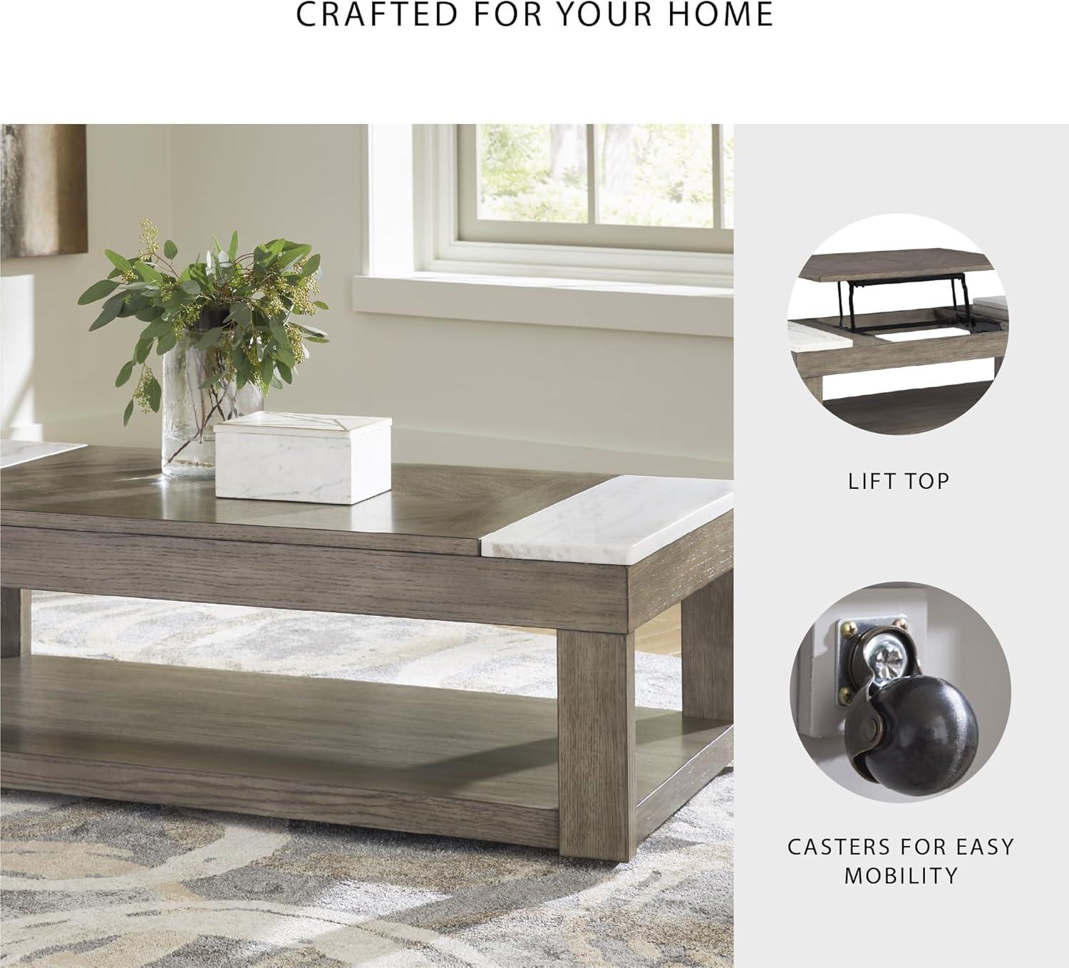 imageSignature Design by Ashley Loyaska Casual LiftTop Coffee Table with 1 Lower Shelf Marble Accents and Casters Brown ampamp White