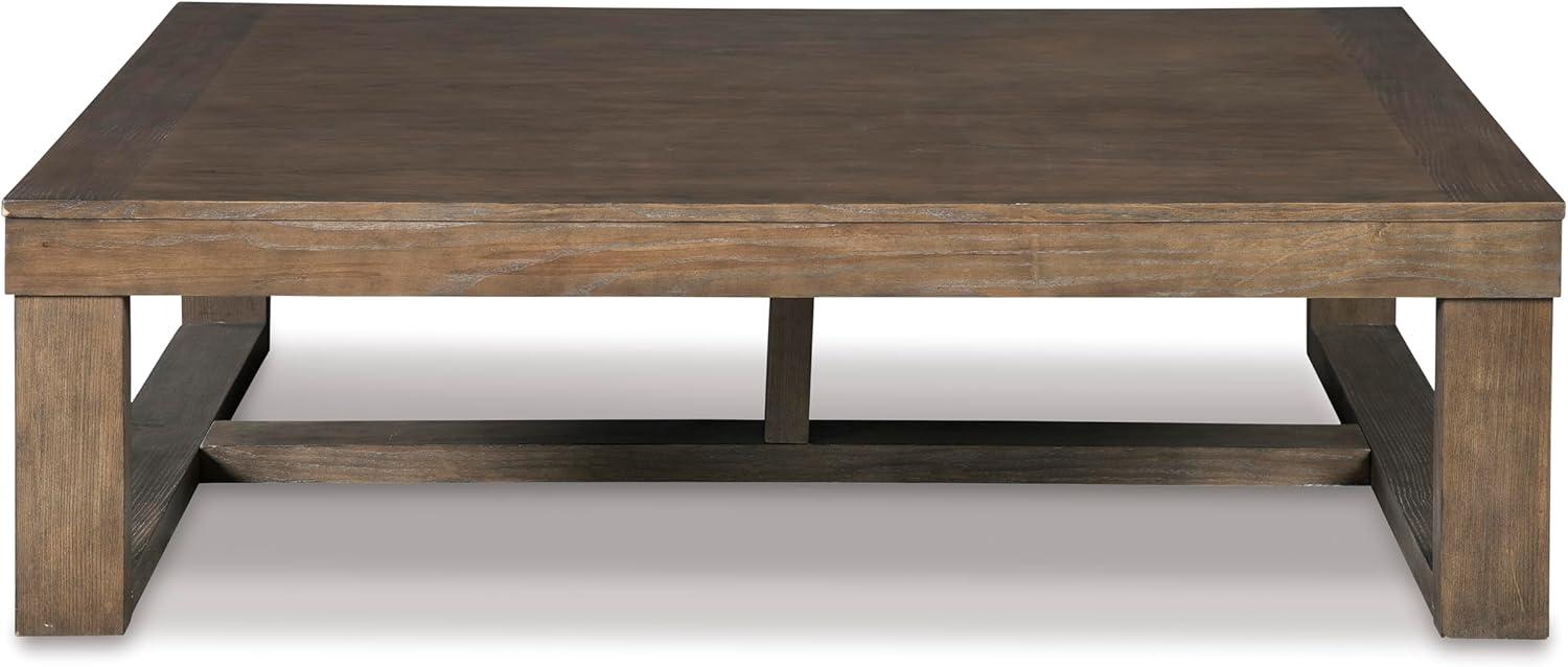 imageSignature Design by Ashley Loyaska Casual Rectangular Cocktail Table Natural Marble Top Oak Veneer 56quot W x 42quot D x 1688quot H White ampamp Light Gray ampamp BrownGrayish Brown