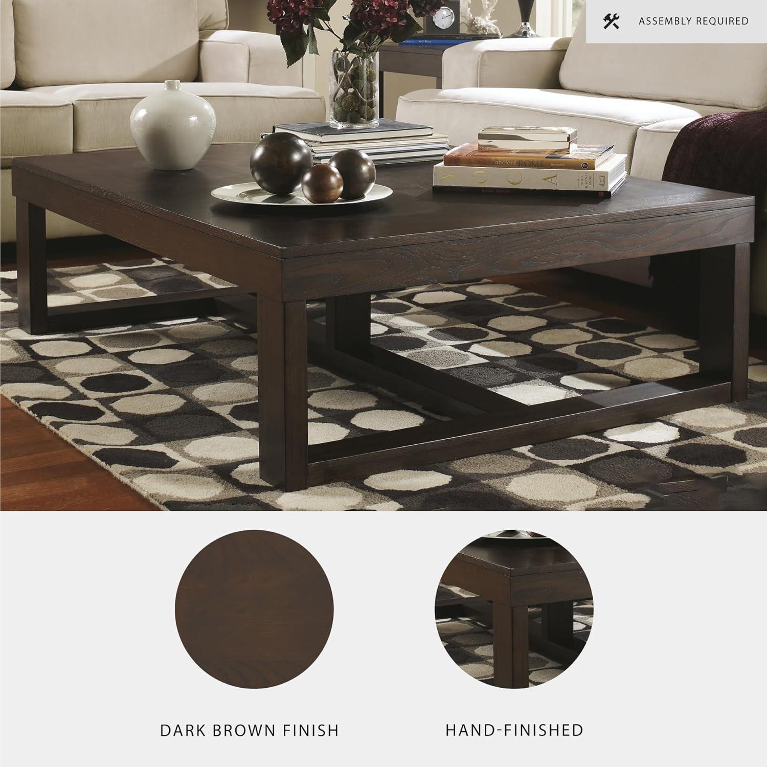 imageSignature Design by Ashley Loyaska Casual Rectangular Cocktail Table Natural Marble Top Oak Veneer 56quot W x 42quot D x 1688quot H White ampamp Light Gray ampamp BrownDark Brown