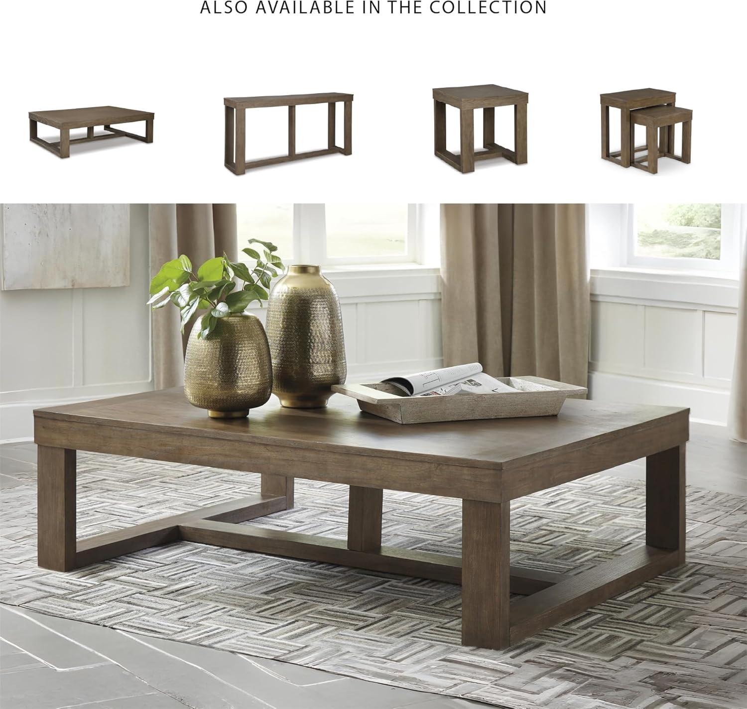 imageSignature Design by Ashley Loyaska Casual Rectangular Cocktail Table Natural Marble Top Oak Veneer 56quot W x 42quot D x 1688quot H White ampamp Light Gray ampamp BrownGrayish Brown