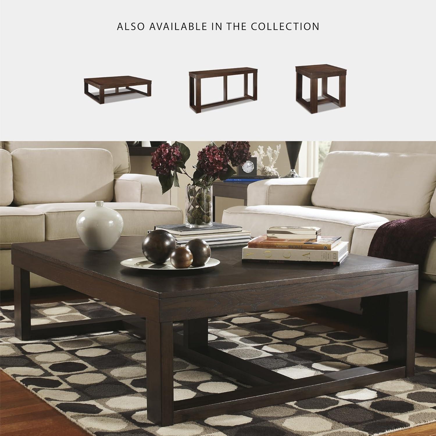imageSignature Design by Ashley Loyaska Casual Rectangular Cocktail Table Natural Marble Top Oak Veneer 56quot W x 42quot D x 1688quot H White ampamp Light Gray ampamp BrownDark Brown