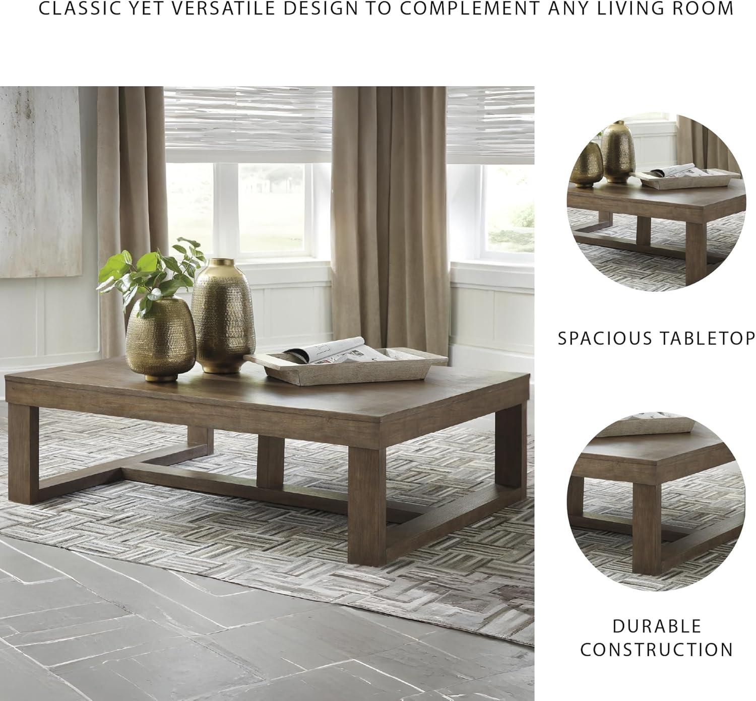 imageSignature Design by Ashley Loyaska Casual Rectangular Cocktail Table Natural Marble Top Oak Veneer 56quot W x 42quot D x 1688quot H White ampamp Light Gray ampamp BrownGrayish Brown