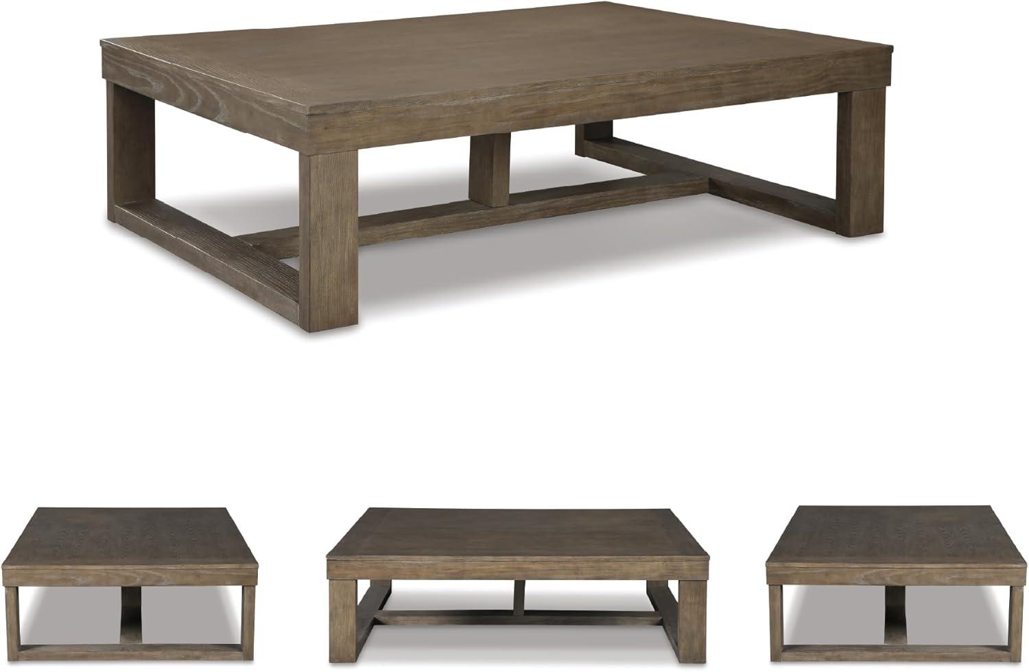 imageSignature Design by Ashley Loyaska Casual Rectangular Cocktail Table Natural Marble Top Oak Veneer 56quot W x 42quot D x 1688quot H White ampamp Light Gray ampamp BrownGrayish Brown