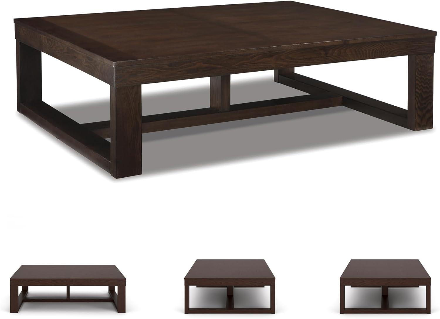 imageSignature Design by Ashley Loyaska Casual Rectangular Cocktail Table Natural Marble Top Oak Veneer 56quot W x 42quot D x 1688quot H White ampamp Light Gray ampamp BrownDark Brown