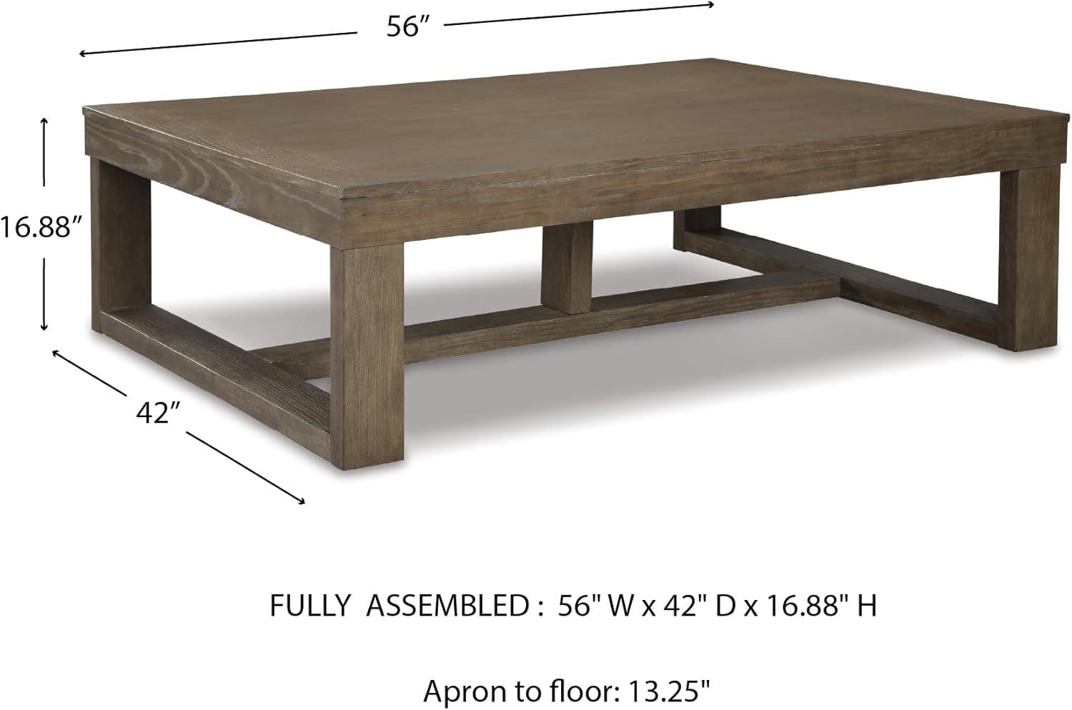 imageSignature Design by Ashley Loyaska Casual Rectangular Cocktail Table Natural Marble Top Oak Veneer 56quot W x 42quot D x 1688quot H White ampamp Light Gray ampamp BrownGrayish Brown