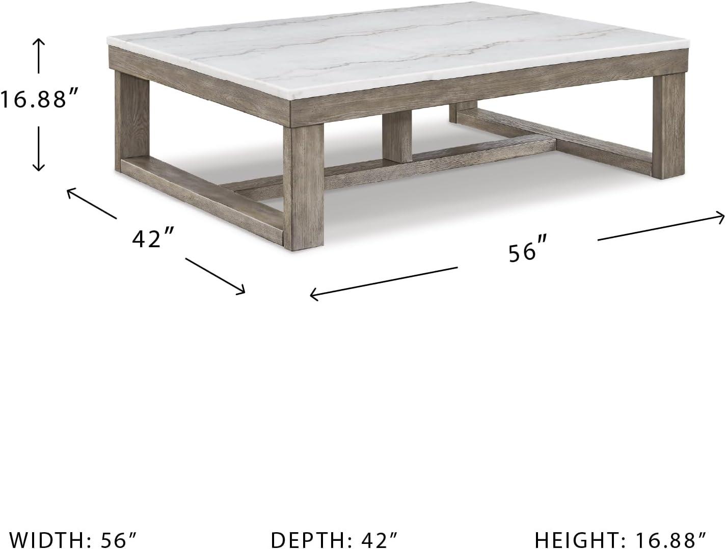 imageSignature Design by Ashley Loyaska Casual Rectangular Cocktail Table Natural Marble Top Oak Veneer 56quot W x 42quot D x 1688quot H White ampamp Light Gray ampamp BrownTwo Tone