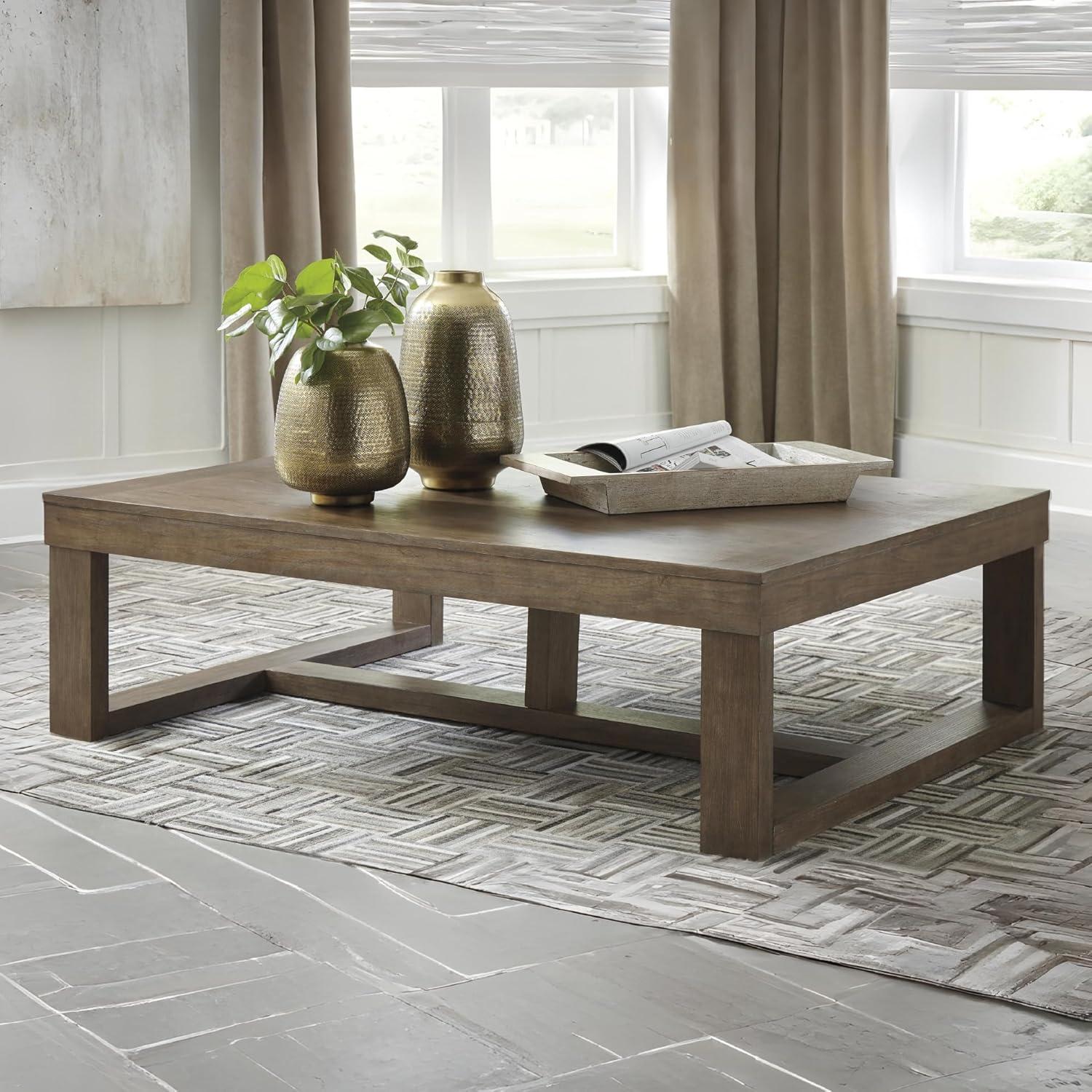 imageSignature Design by Ashley Loyaska Casual Rectangular Cocktail Table Natural Marble Top Oak Veneer 56quot W x 42quot D x 1688quot H White ampamp Light Gray ampamp BrownGrayish Brown