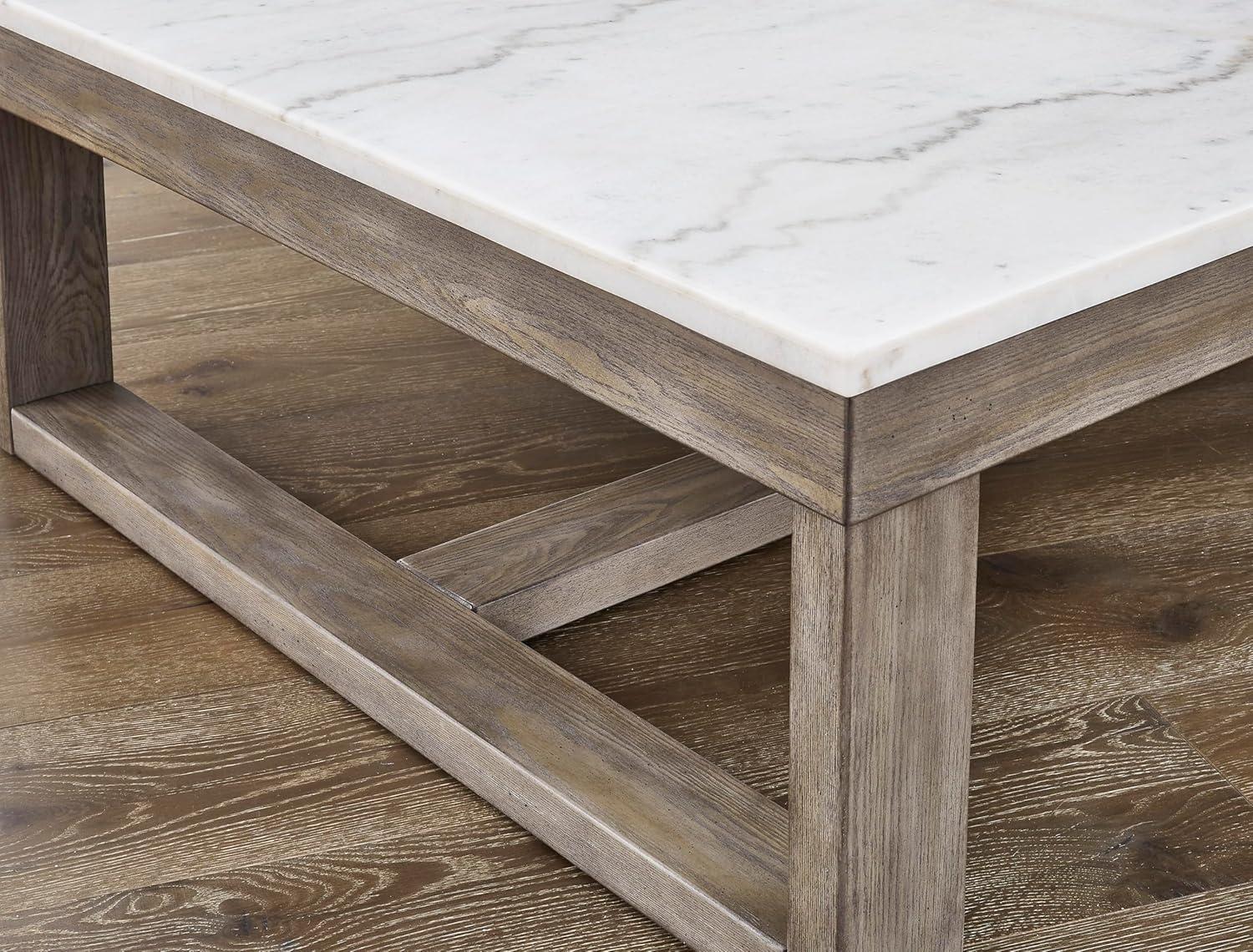 imageSignature Design by Ashley Loyaska Casual Rectangular Cocktail Table Natural Marble Top Oak Veneer 56quot W x 42quot D x 1688quot H White ampamp Light Gray ampamp BrownTwo Tone