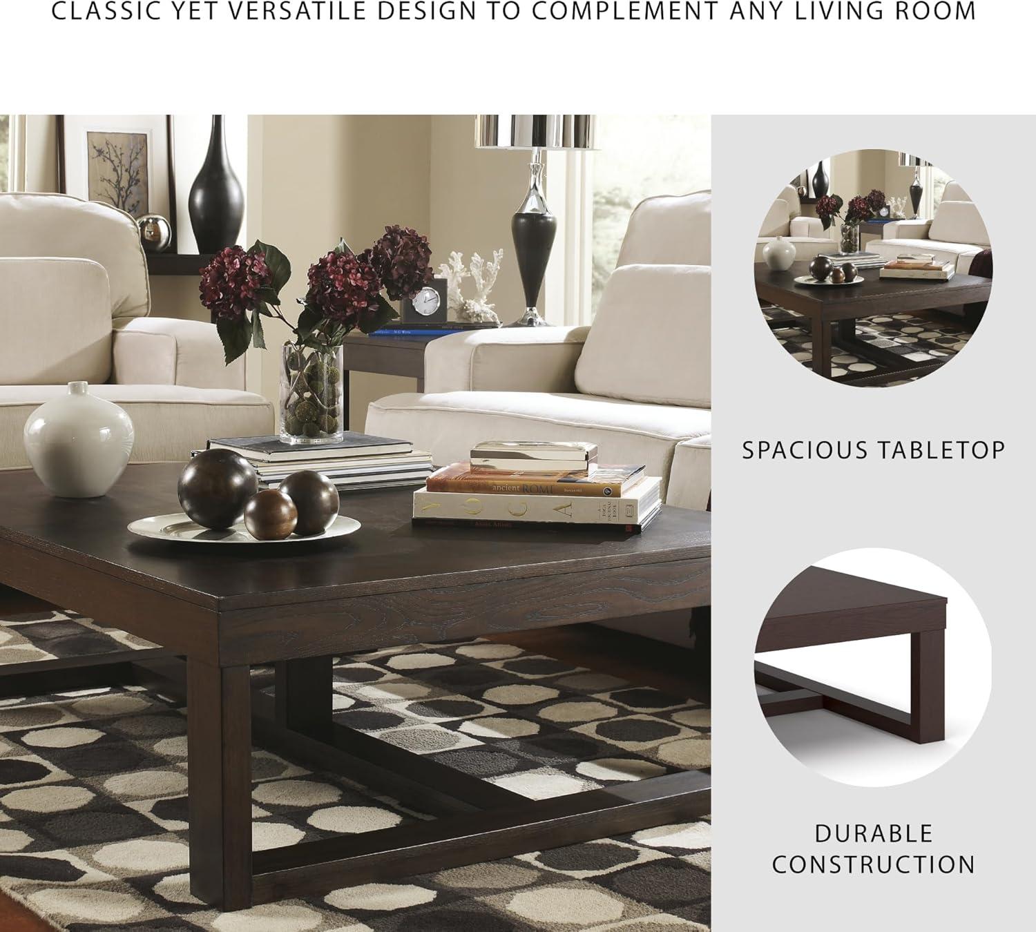 imageSignature Design by Ashley Loyaska Casual Rectangular Cocktail Table Natural Marble Top Oak Veneer 56quot W x 42quot D x 1688quot H White ampamp Light Gray ampamp BrownDark Brown