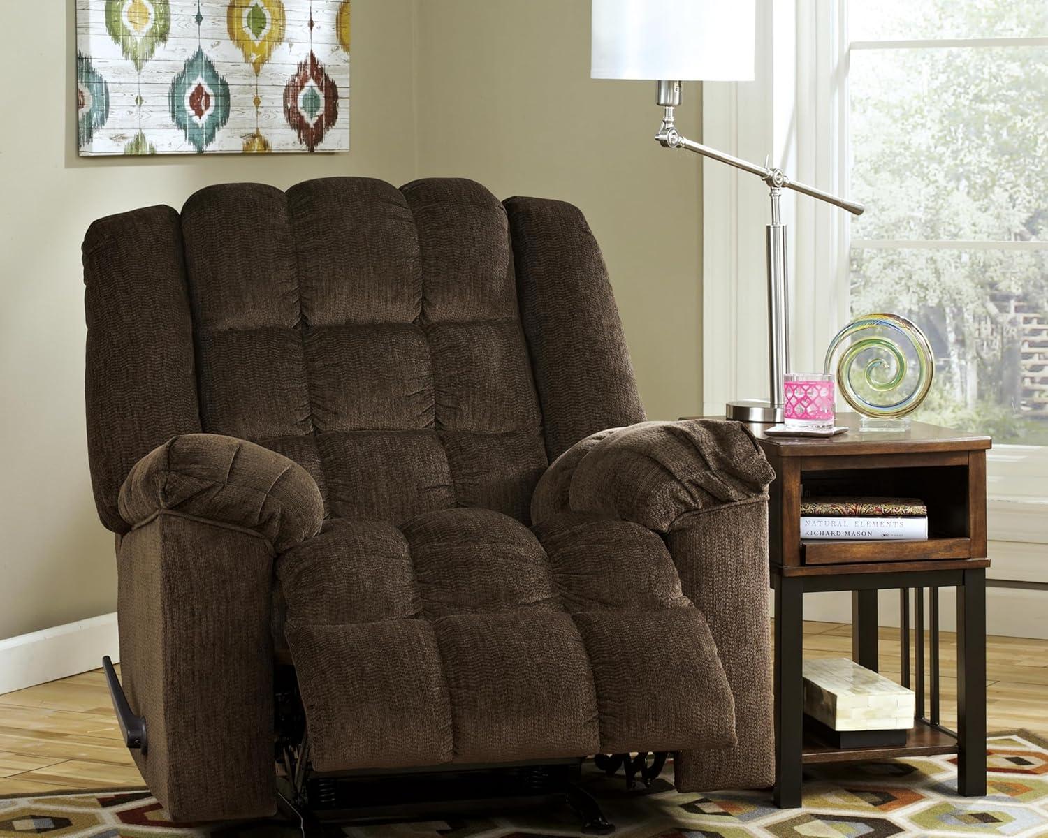imageSignature Design by Ashley Ludden Ultra Plush Manual Rocker Recliner with Tufted Back Dark BrownCocoa