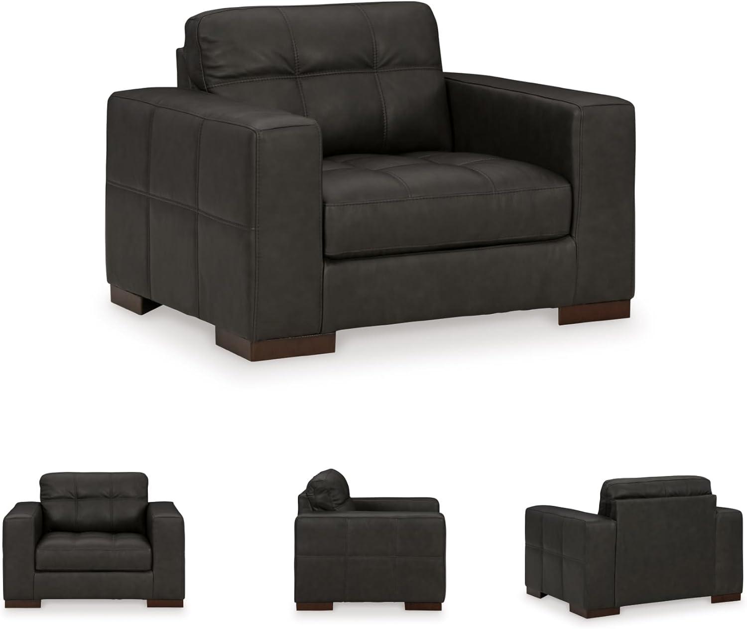 imageSignature Design by Ashley Luigi Modern Tufted Leather Match Upholstered Oversized Chair BlackBlack