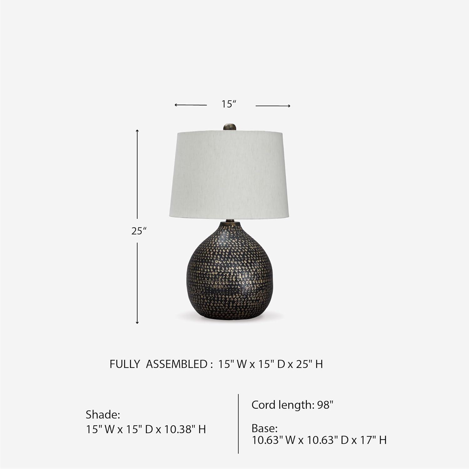 imageSignature Design by Ashley Magalie Contemporary UL Listed Table Lamp with Modified Drum Shade 3Way Switch Hammered Aluminum 2313quot High Antique SilverWhite