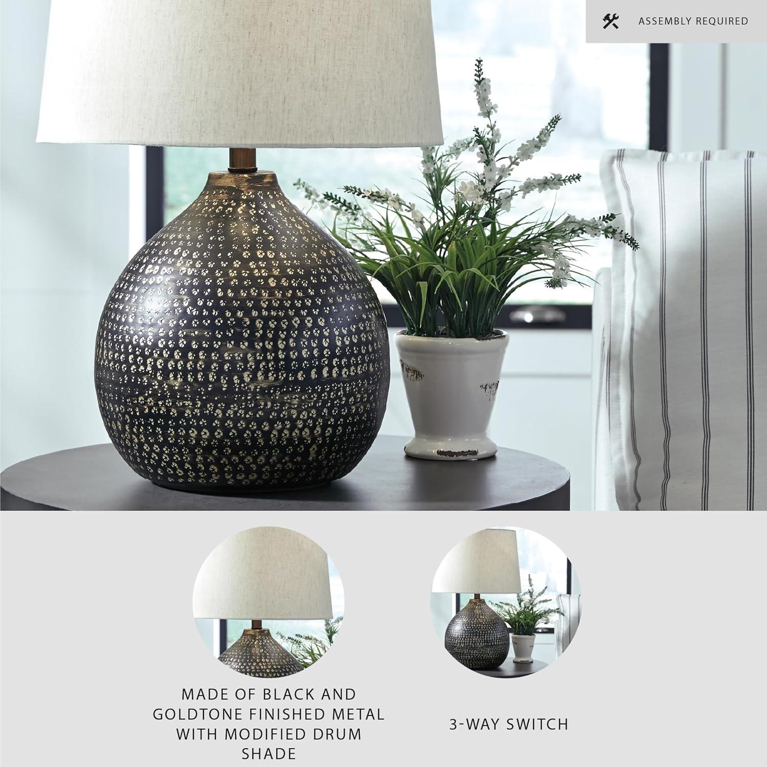 imageSignature Design by Ashley Magalie Contemporary UL Listed Table Lamp with Modified Drum Shade 3Way Switch Hammered Aluminum 2313quot High Antique SilverWhite