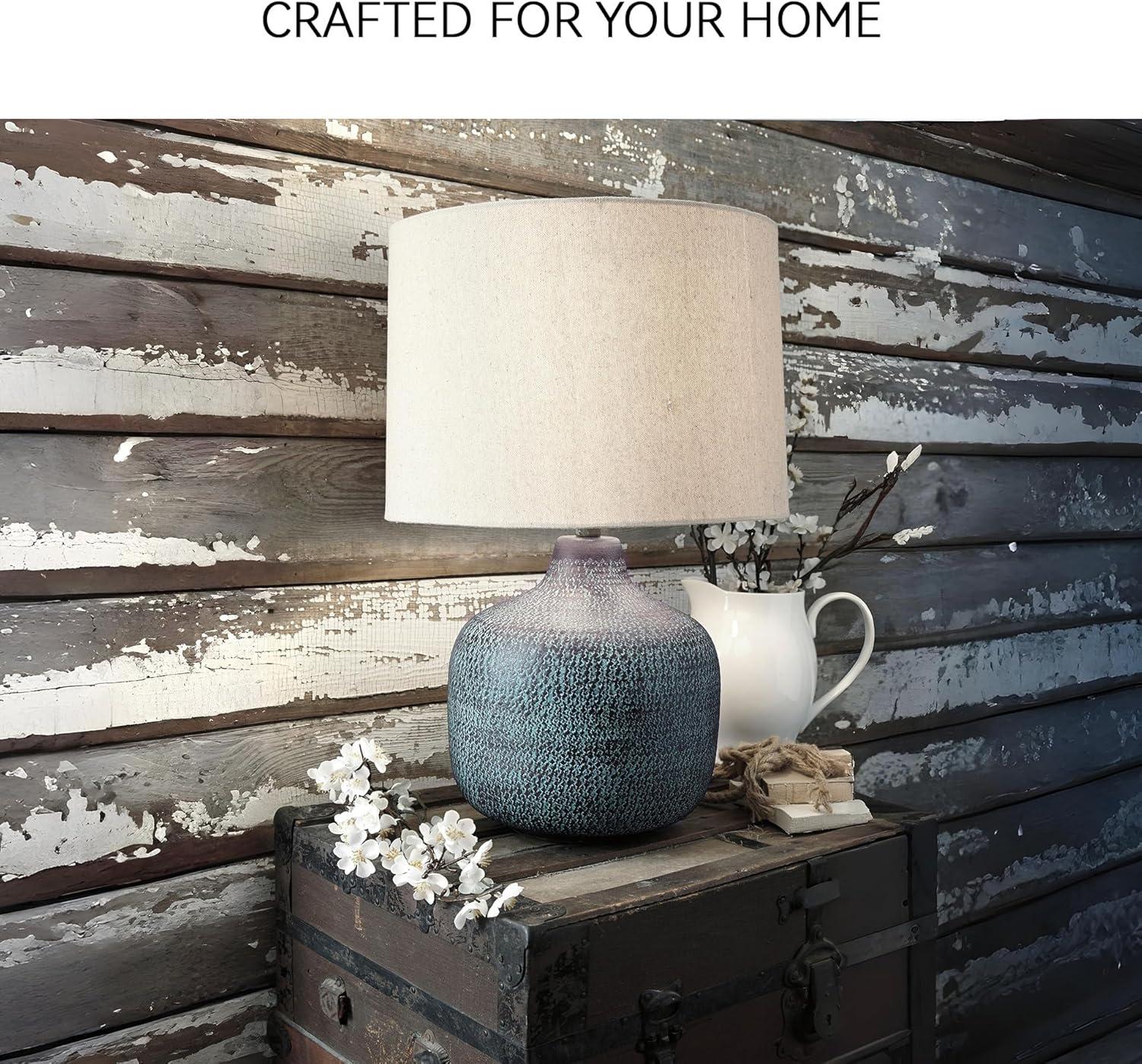 imageSignature Design by Ashley Magalie Contemporary UL Listed Table Lamp with Modified Drum Shade 3Way Switch Hammered Aluminum 2313quot High Antique SilverBeige Copper Blue Bronze