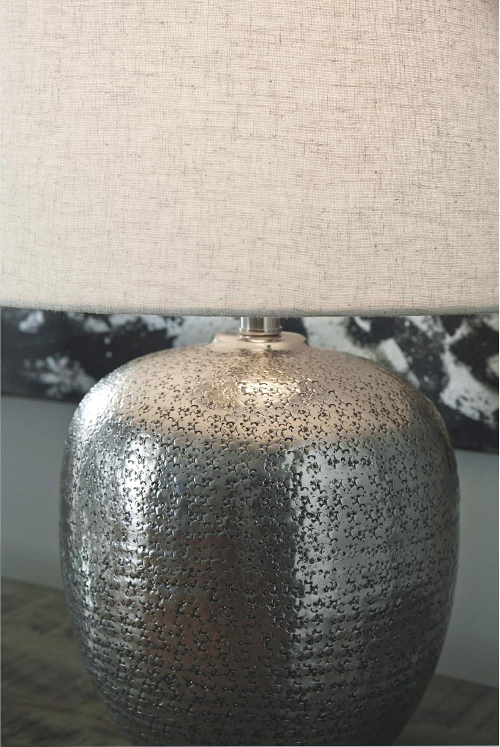 imageSignature Design by Ashley Magalie Contemporary UL Listed Table Lamp with Modified Drum Shade 3Way Switch Hammered Aluminum 2313quot High Antique SilverAntique Silver Finish