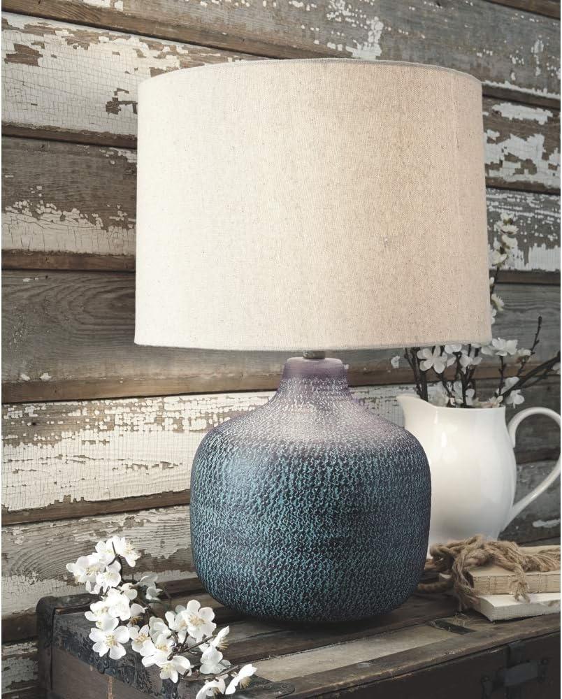 imageSignature Design by Ashley Magalie Contemporary UL Listed Table Lamp with Modified Drum Shade 3Way Switch Hammered Aluminum 2313quot High Antique SilverBeige Copper Blue Bronze