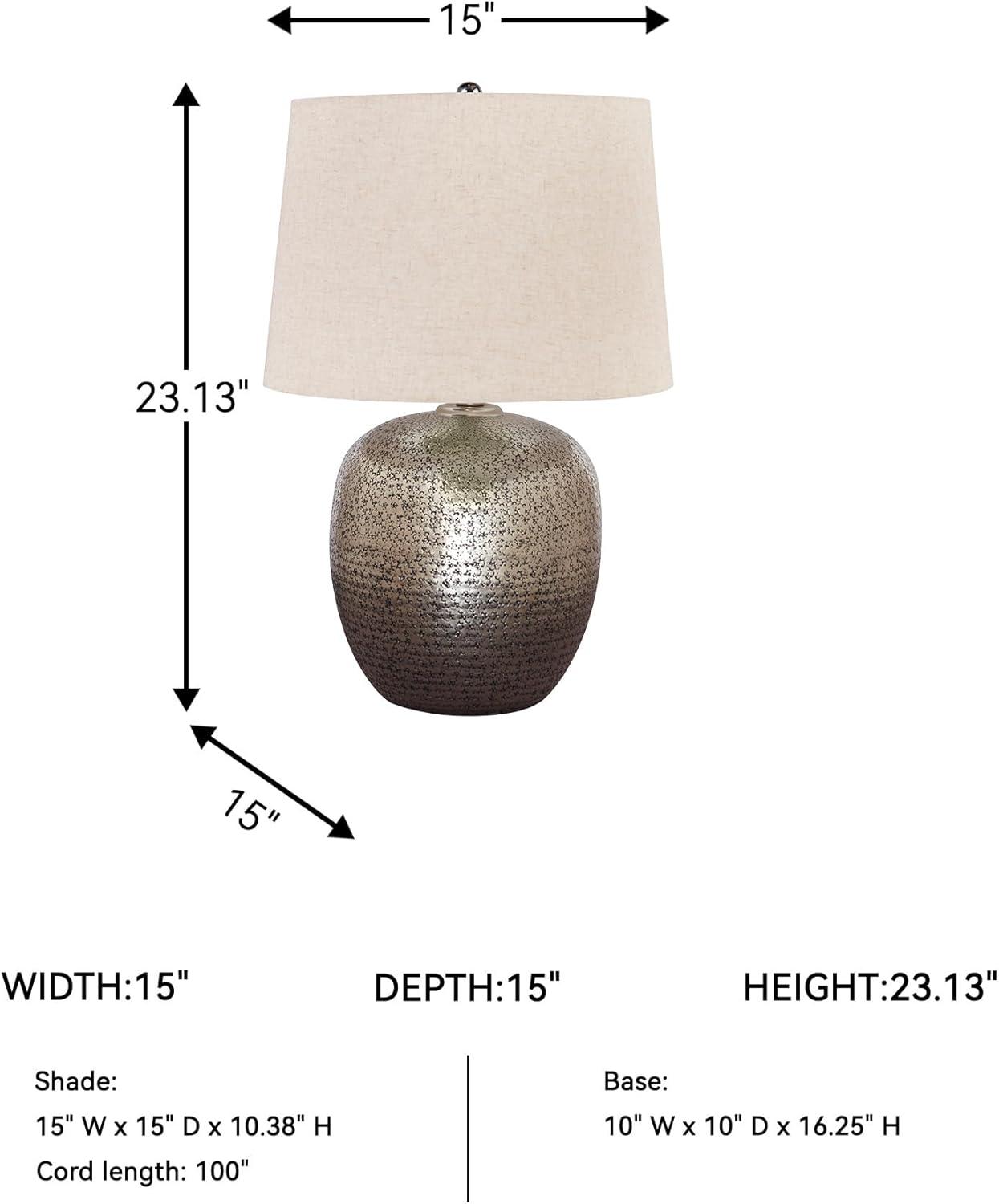 imageSignature Design by Ashley Magalie Contemporary UL Listed Table Lamp with Modified Drum Shade 3Way Switch Hammered Aluminum 2313quot High Antique SilverAntique Silver Finish